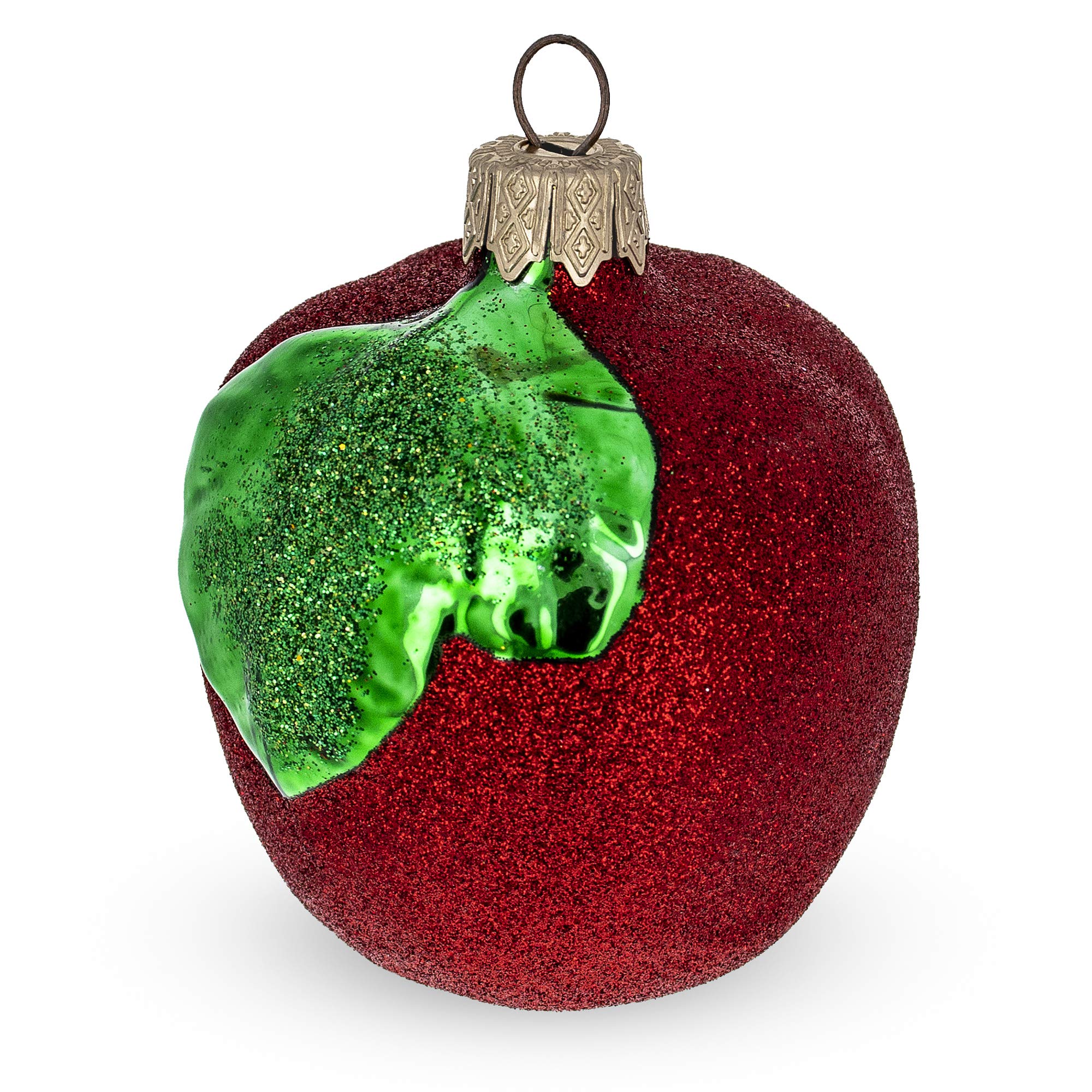 Sparkling Red Apple Mini Glass Christmas Ornament - Handmade Holiday Tree Decor for Xmas, Party, Home & Office Decoration
