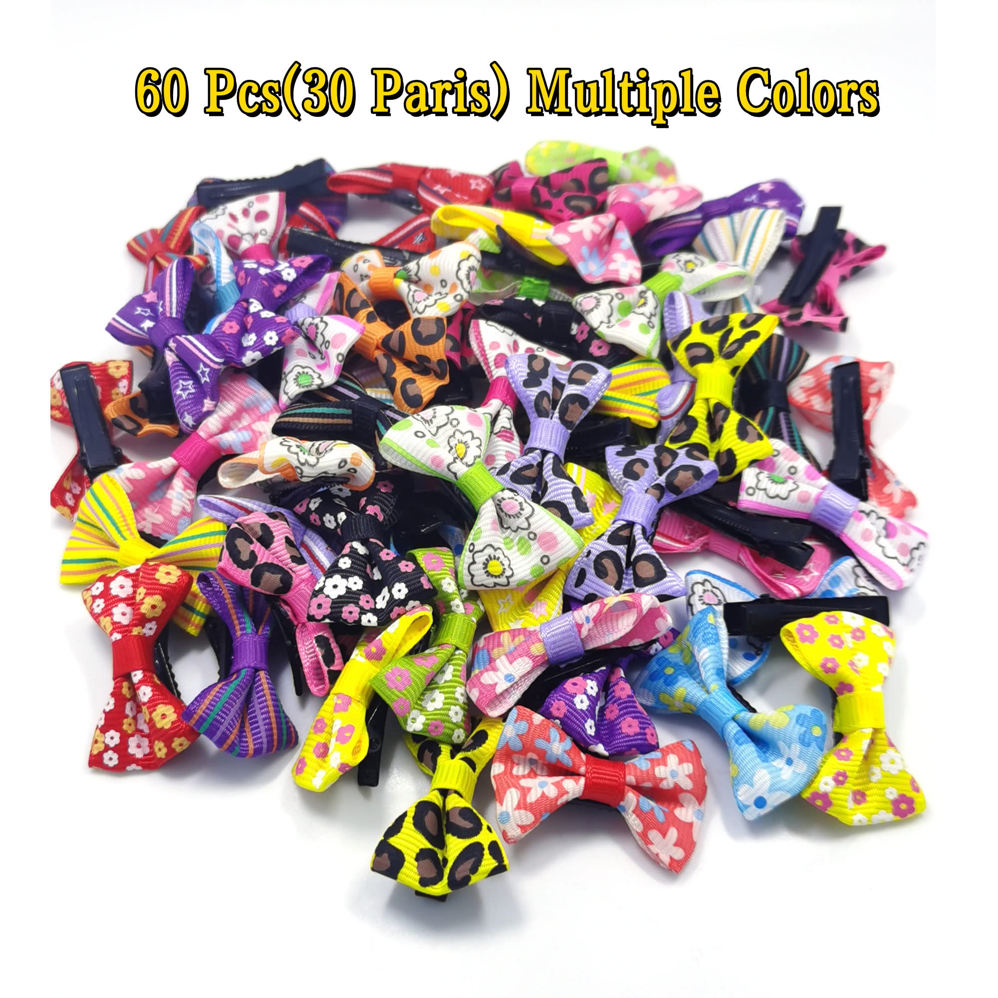 60PCS (30 Paris) Puppy Yorkie Dog Hair Bows with Metal Clips - Holiday Birthday Pet Costume Accessories - Handmade Bow for Dog Grooming & Fashion - Perfect for Parties, Photos & Special Occasions
