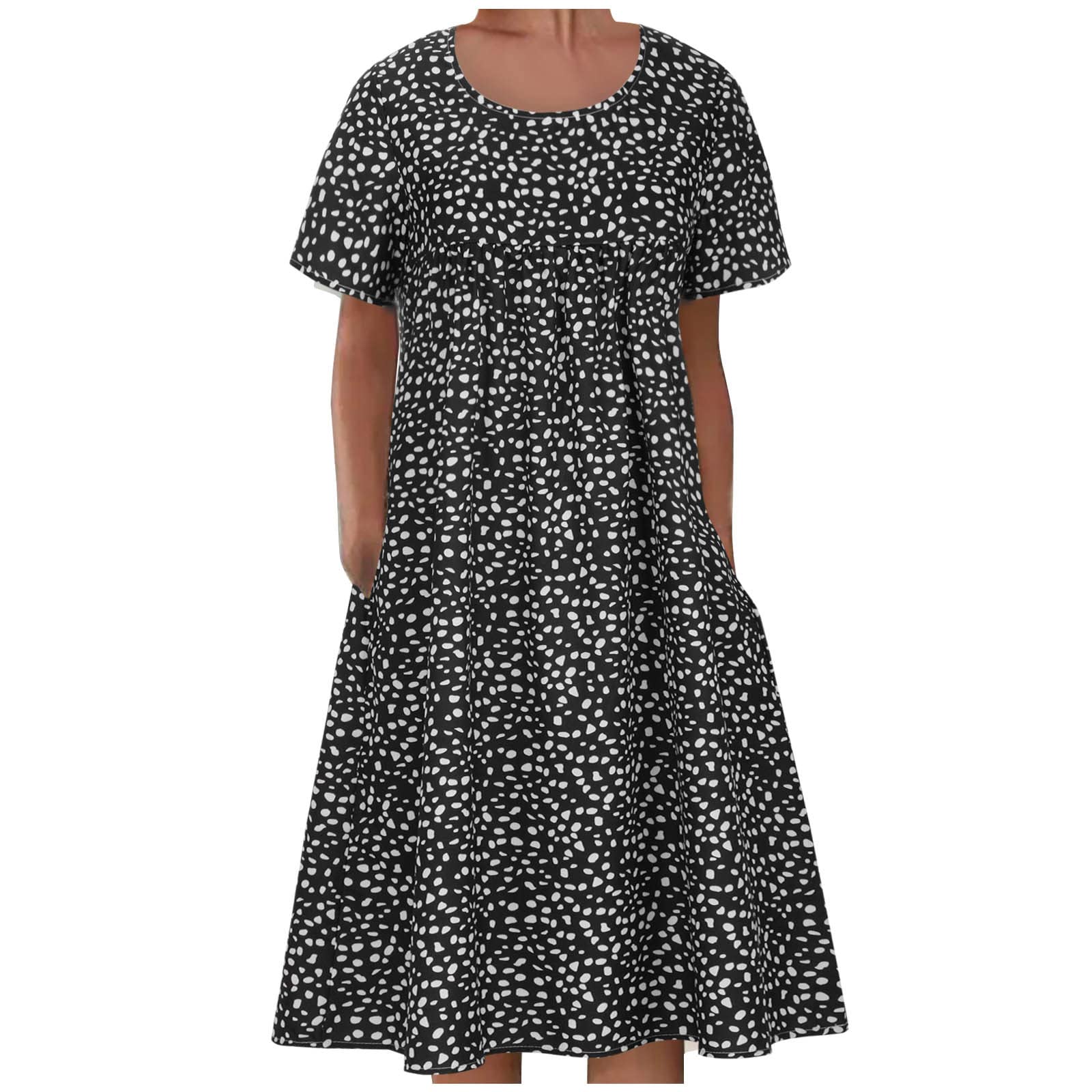 Women's Stylish Polka Dot Midi Dress - Loose Swing Maternity Dress for Summer, Casual Round Neck Short Sleeve Dress for Pregnancy & Everyday Wear | Perfect for Baby Showers, Beach Outings & Maternity Photos