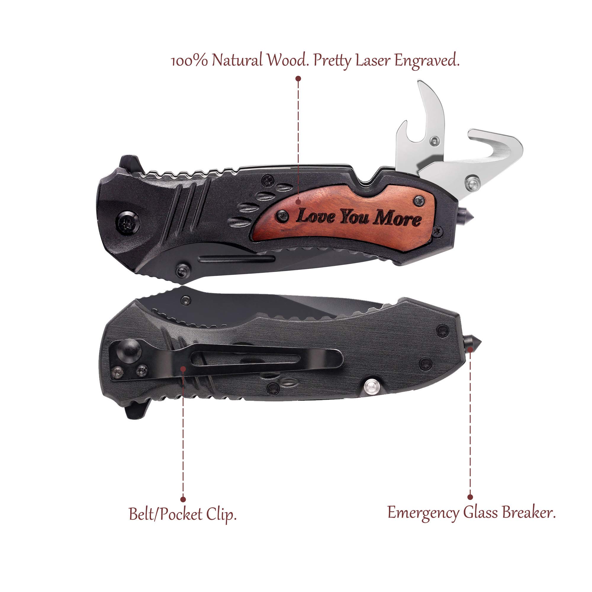 Custom Engraved Pocket Knife - Personalized Wooden Knife Gift for Men - Anniversary, Birthday, Father's Day Present for Husband, Boyfriend, Dad, Son - Great for Camping, Hiking & Everyday Carry (EDC)
