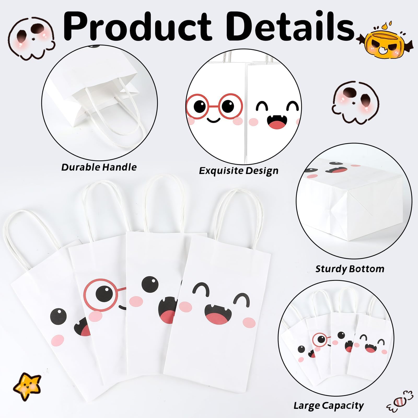 12Pcs Halloween Party Favor Bags - Cute Ghost Themed Disposable Treat Bags with Handles - Little Boo Gift Bags for Trick or Treat - Perfect for Halloween Party Decorations, Birthday Supplies & Spooky Themed Events