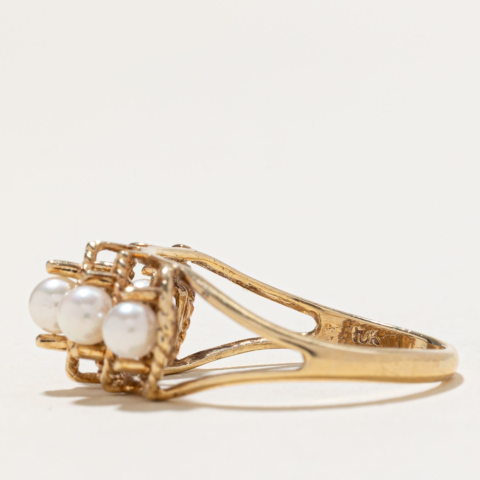 Five Stone Pearl Textured Ring - Size 8.25 | Elegant Stackable Jewelry for Women, Perfect for Weddings, Anniversaries & Everyday Wear
