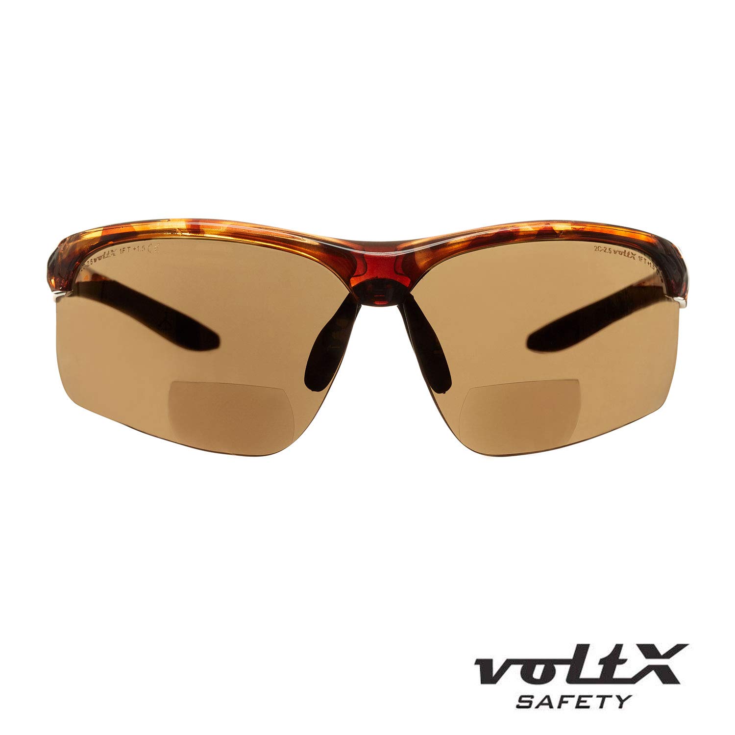 VoltX 'CONSTRUCTOR ULTIMATE' Bifocal Reading Safety Glasses - Tortoise Frame with Gold Mirror Lens +2.0 Diopter - CE EN166FT Certified Anti-Fog UV400 Protection - Premium Cycling & Sports Eyewear for Construction, Woodworking, and Outdoor Activities