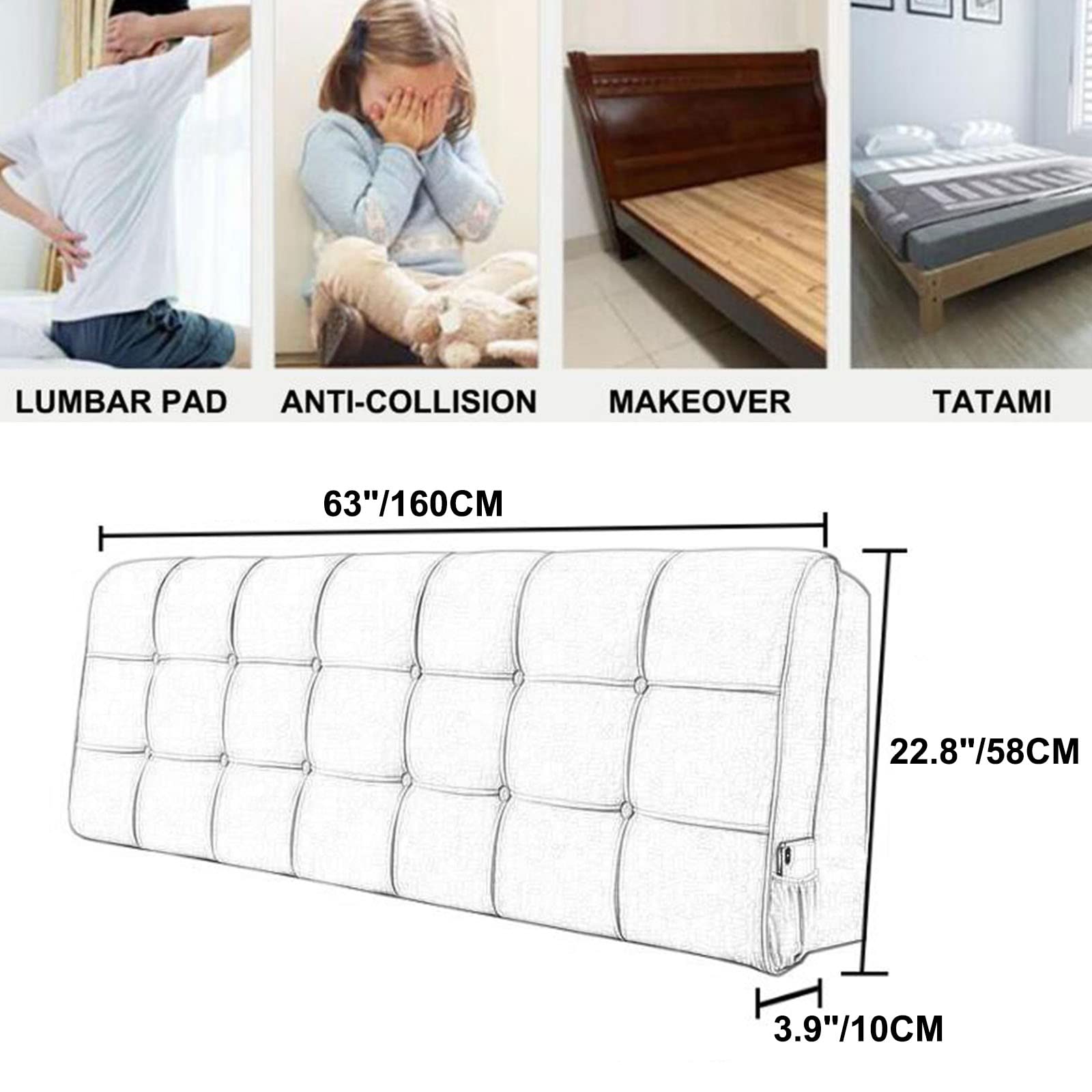 King Size Headboard Cushion with Removable Cover - Wedge Pillow for Bed Rest, Lumbar Support & Backrest - 63