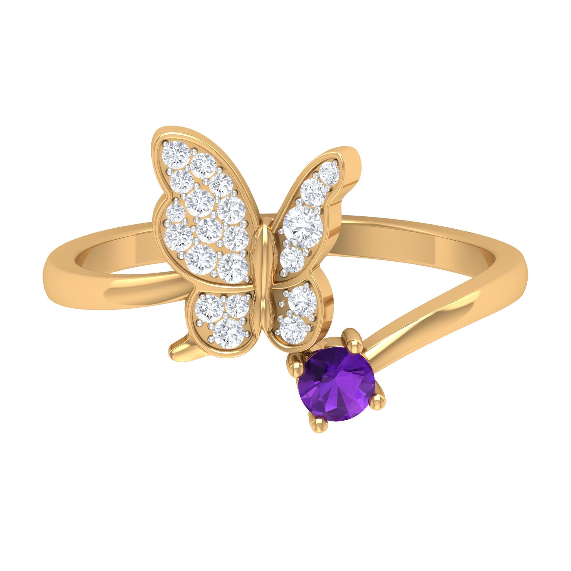 14K Solid Gold Amethyst & Diamond Butterfly Ring for Women | Elegant Purple Gemstone Jewelry Gift for Valentine's Day, Anniversary & Special Occasions