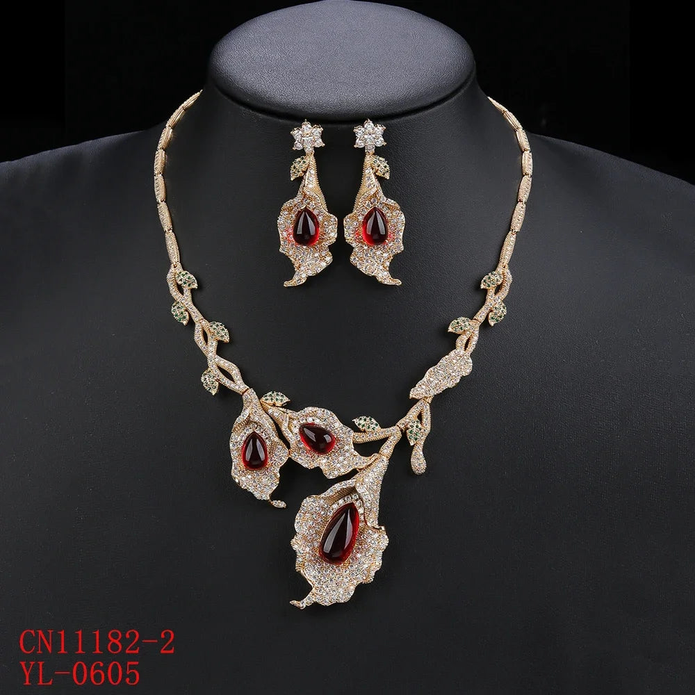 Elegant Floral Necklace and Earrings Set - High-Quality Wedding & Bridal Jewelry for Women - Perfect for Parties, Prom, and Special Occasions