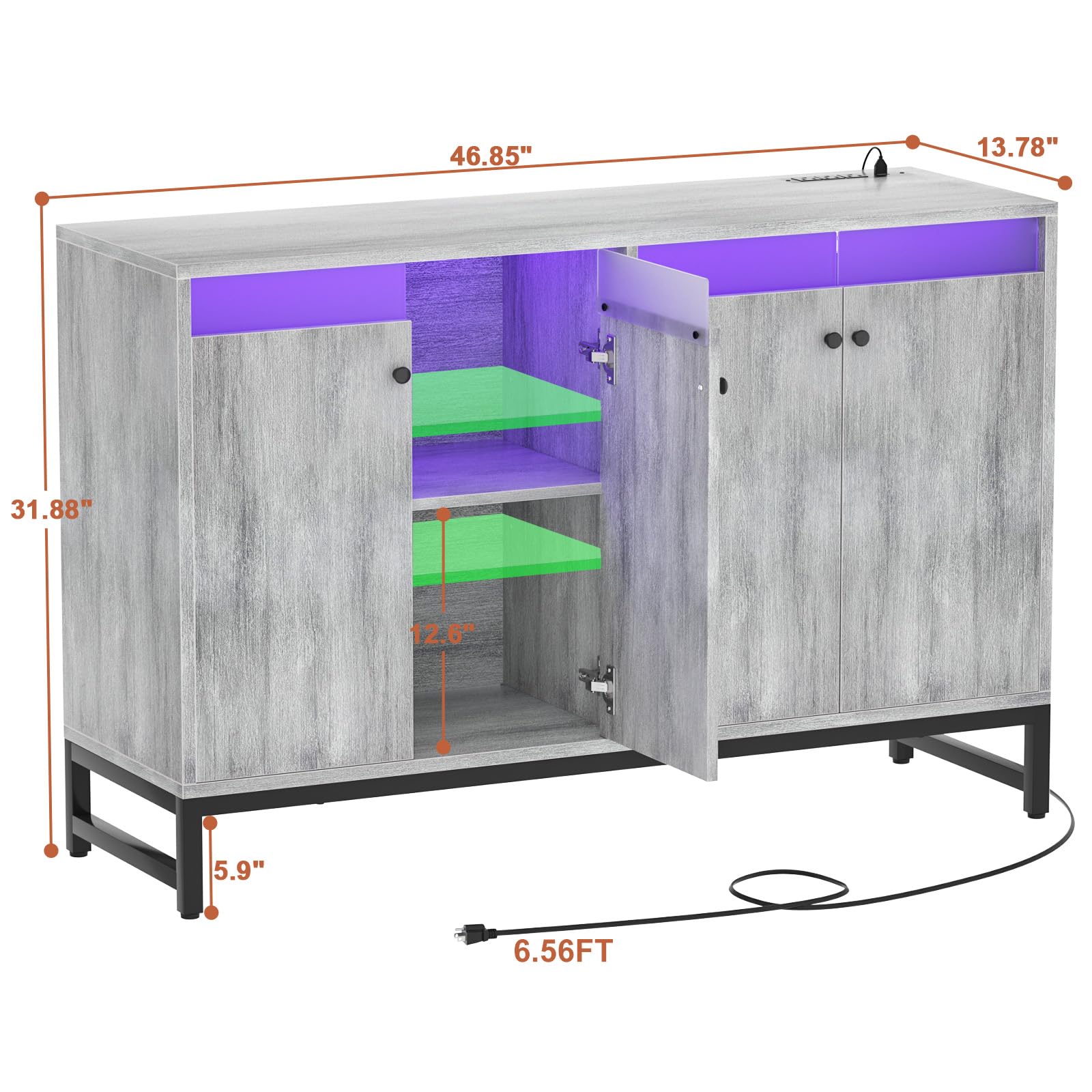 Aheaplus Modern Sideboard Buffet Cabinet with Built-in Power Outlet & LED Lighting - Kitchen Storage Cabinet with Doors - White Oak Accent Cupboard for Dining Room, Living Room, Hallway - Perfect for Entertaining Guests & Stylish Home Organization