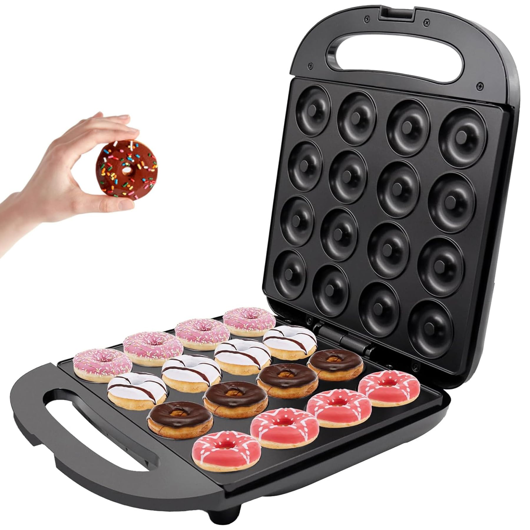 Mini Donut Maker Machine - Non-Stick Surface, Makes 16 Doughnuts | Perfect for Kids Breakfast, Snacks, Desserts & Baking Gifts | Great for Family Fun, Birthday Parties & Holiday Treats
