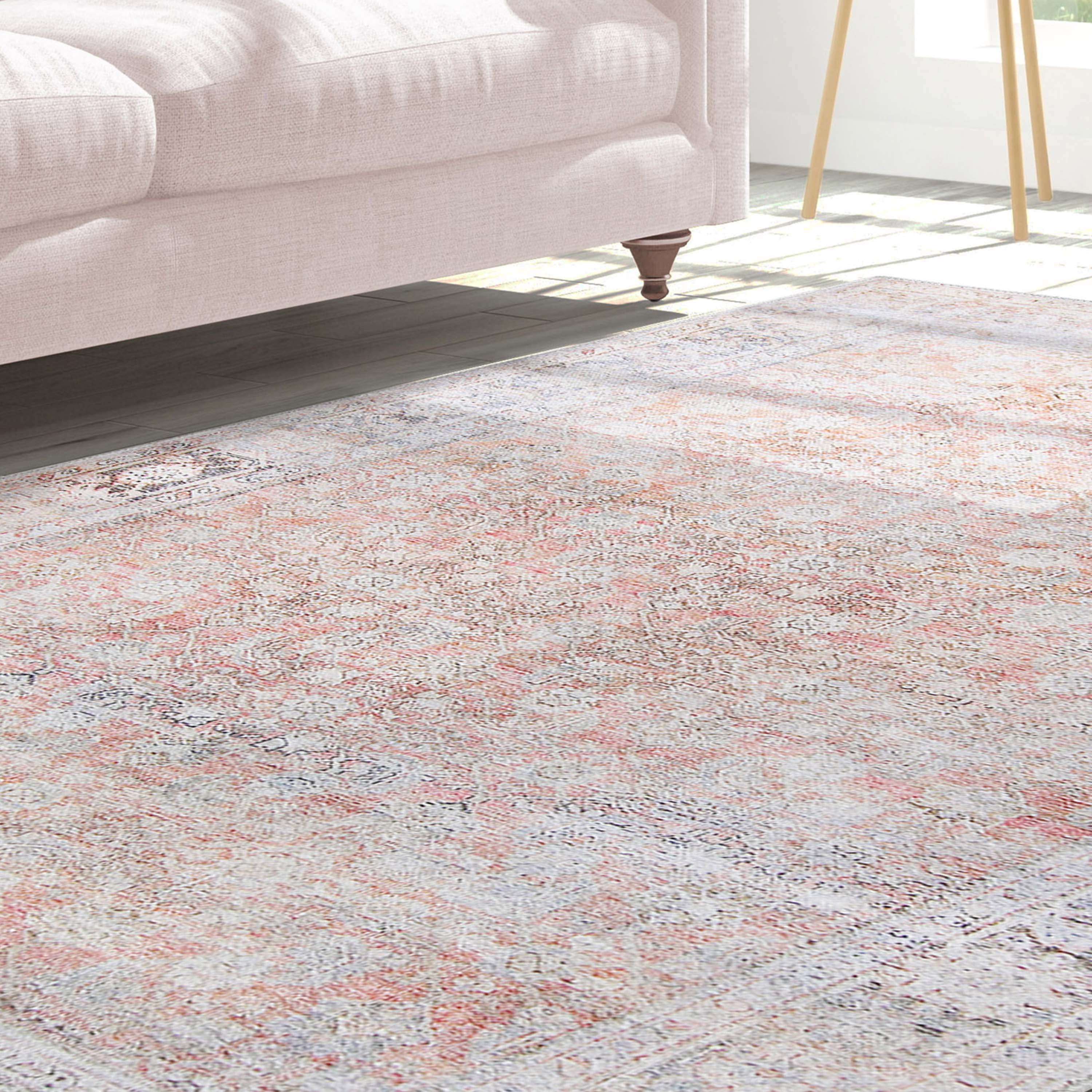 Lottie Distressed Geometric Farmhouse Indoor Area Rug - Soft Vintage Style Rug for Living Room, Bedroom, Dining Room - Perfect for Farmhouse, Boho & Modern Home Decor