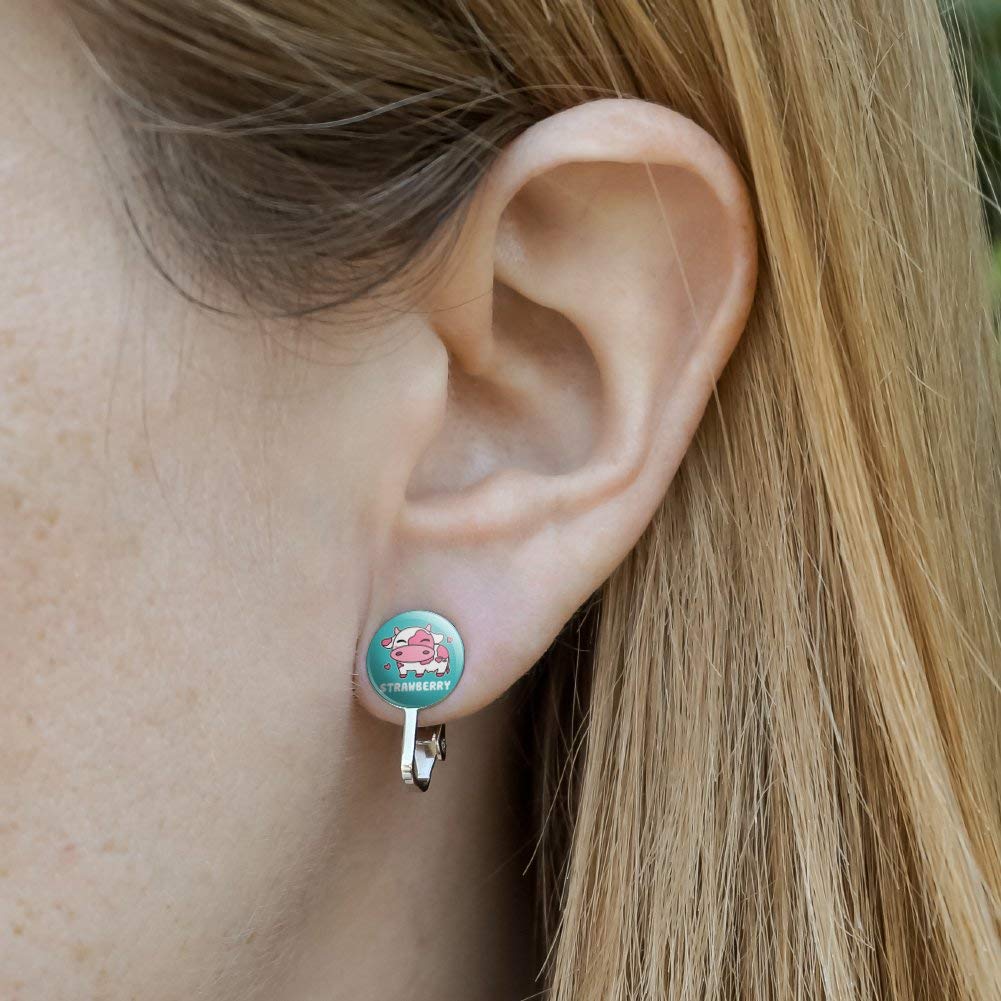 Kawaii Strawberry Milk Cow Stud Earrings - Cute Clip-On Novelty Jewelry for Girls, Teens & Women - Perfect for Gifts, Parties & Everyday Wear