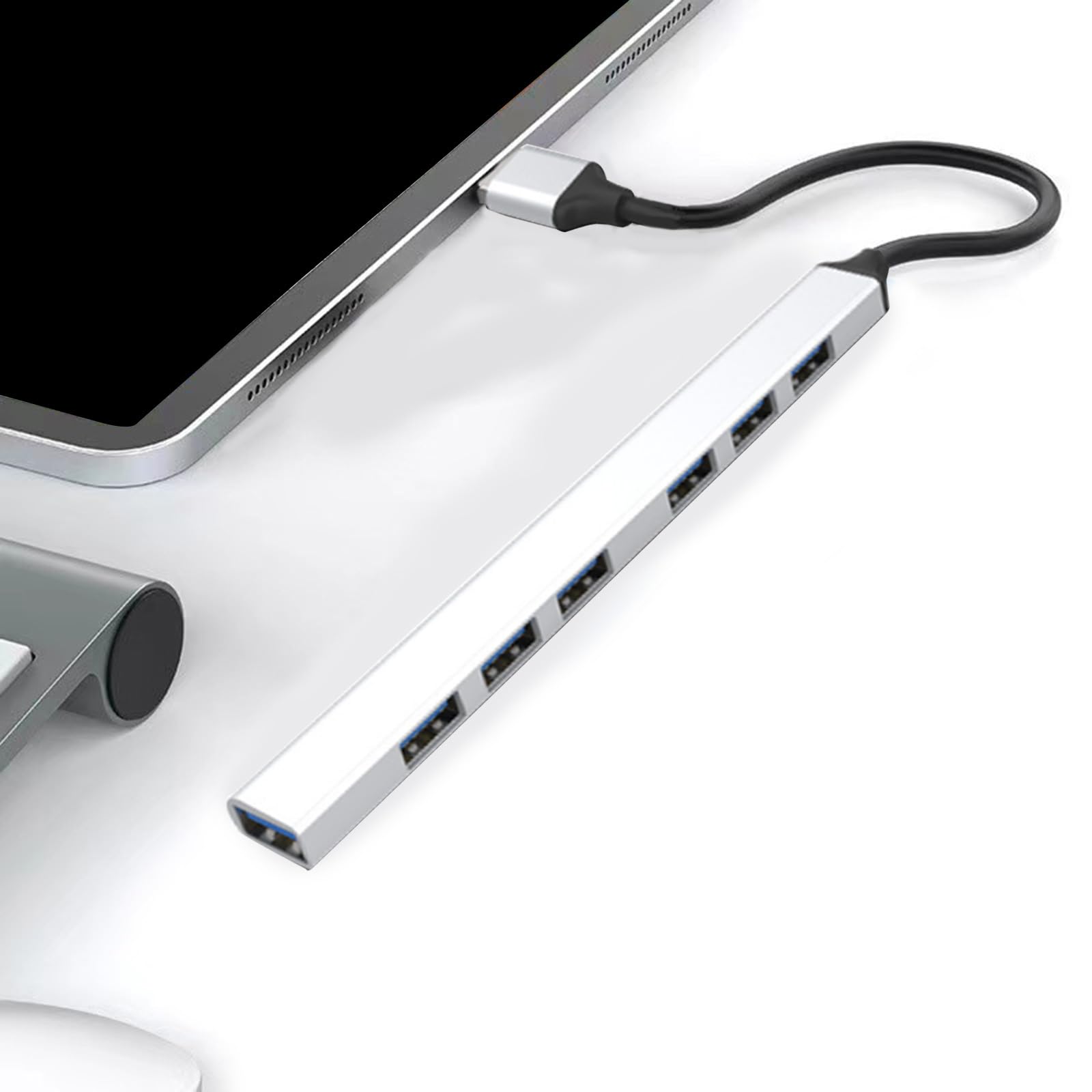 7-Port USB Hub with USB Adapter - High-Speed Data Transfer for Laptop, PC, Mac - Ideal for Office, Home & Travel Use with External Hard Drives & Multiple Devices