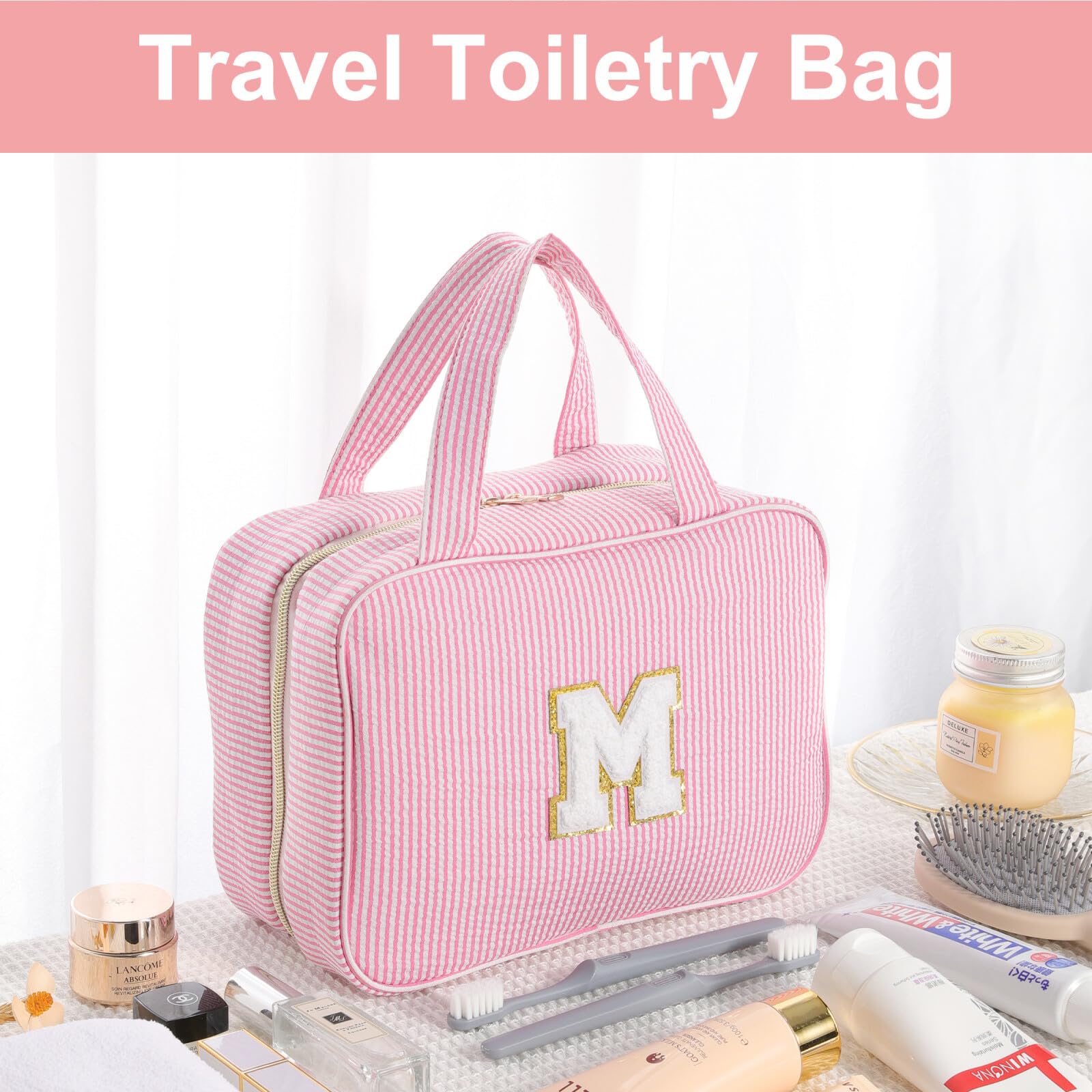 TOPEAST Hanging Toiletry Bag for Women - Travel Makeup Organizer, Blue | Perfect for Airplane Essentials & Cosmetic Storage