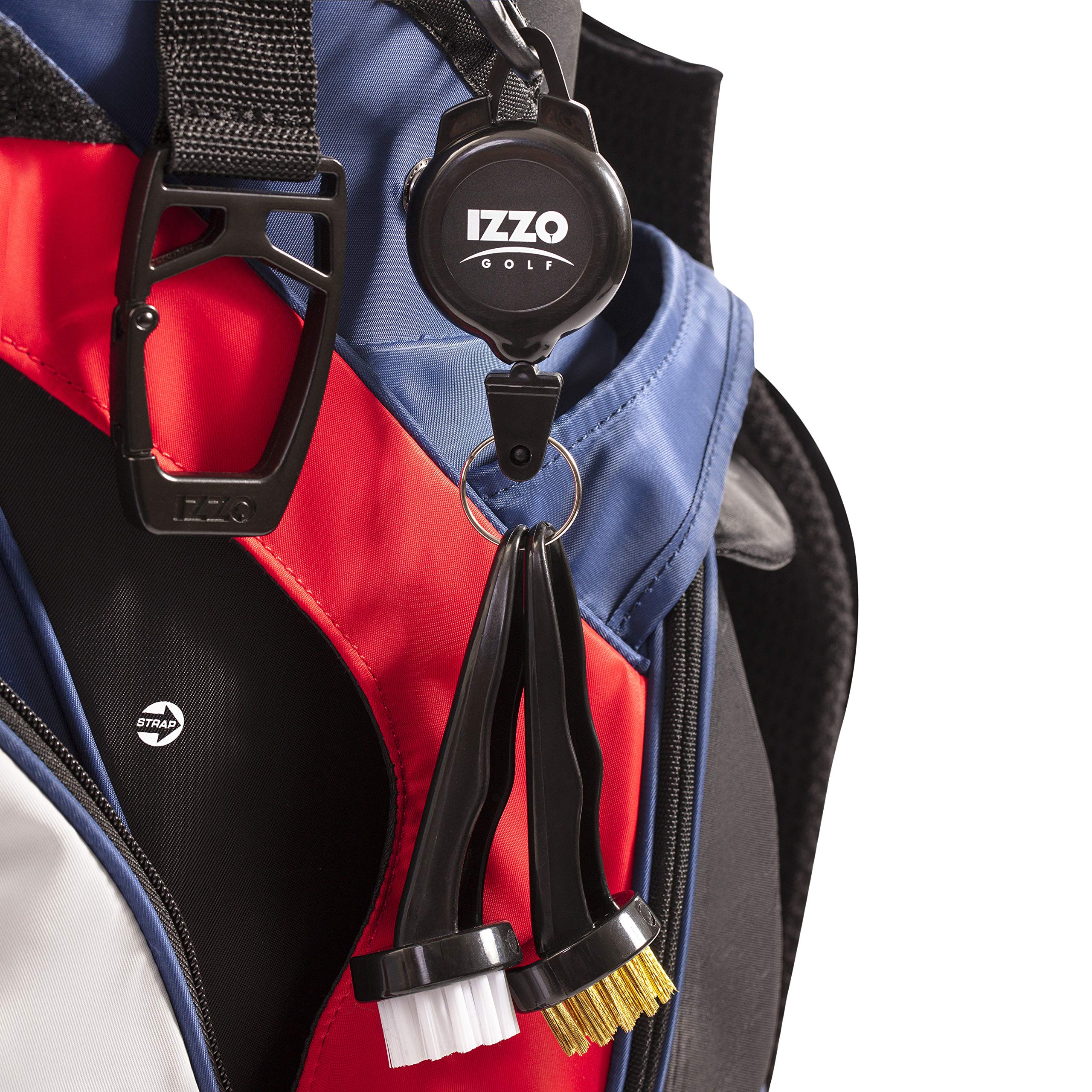 Izzo Golf Dual Golf Club Brushes Set - Club & Groove Cleaner with Golf Bag Zinger Clip | Perfect for Cleaning Irons, Woods & Putters On/Off the Course