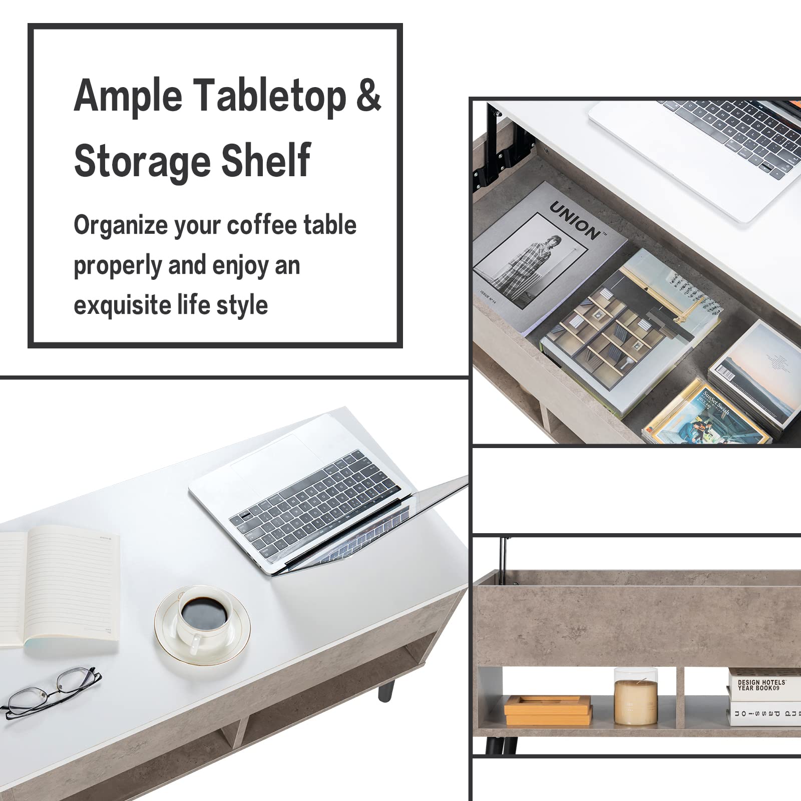 **Tangkula Lift Top Coffee Table with Storage - Wooden Lift Tabletop Dining Table, 2 Open Shelves & Hydraulic Lift Mechanism, 4 Pine Legs - Perfect for Living Room, Small Spaces & Multi-Functional Use**