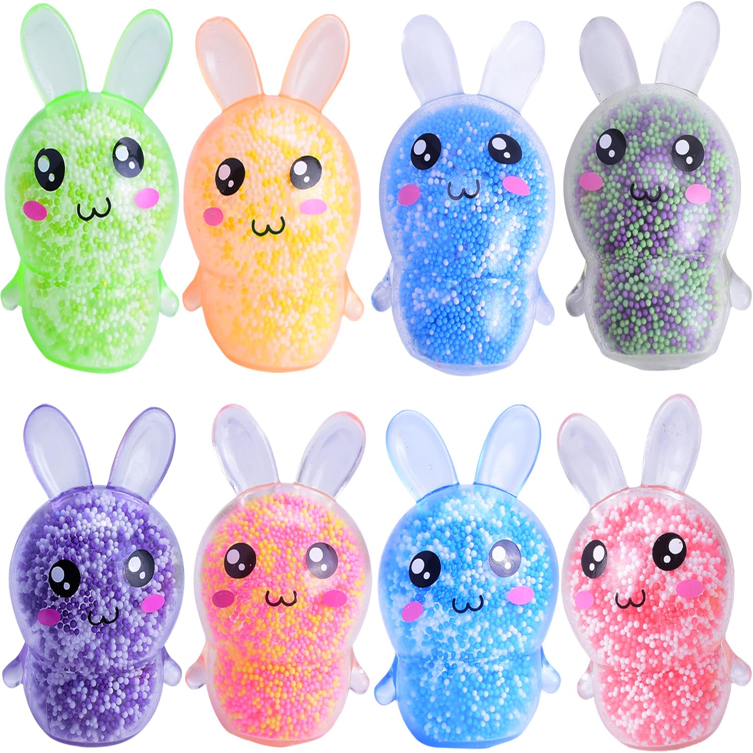 Easter Squishy Bunny Stress Balls - 8 Pack Cute Rabbit Toys for Kids, Toddlers, Teens & Adults - Easter Basket Stuffers Bulk with Gift Packaging - Perfect for Stress Relief, Party Favors & Easter Gifts