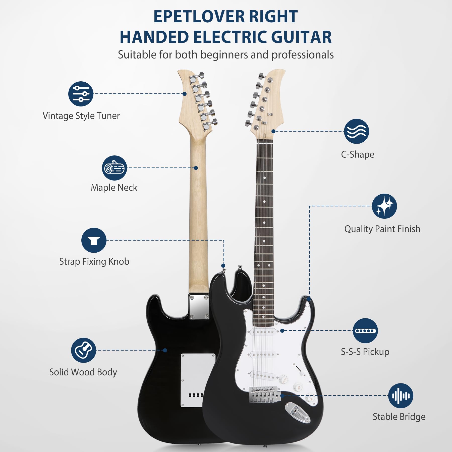 39 Inch Full Size Electric Guitar Beginner Starter Kit with 10W Amp, Gig Bag, Strap, Strings, Tuner, Cable & Picks - Perfect for Beginners, Practice, Home Studio & Live Performances (Black)