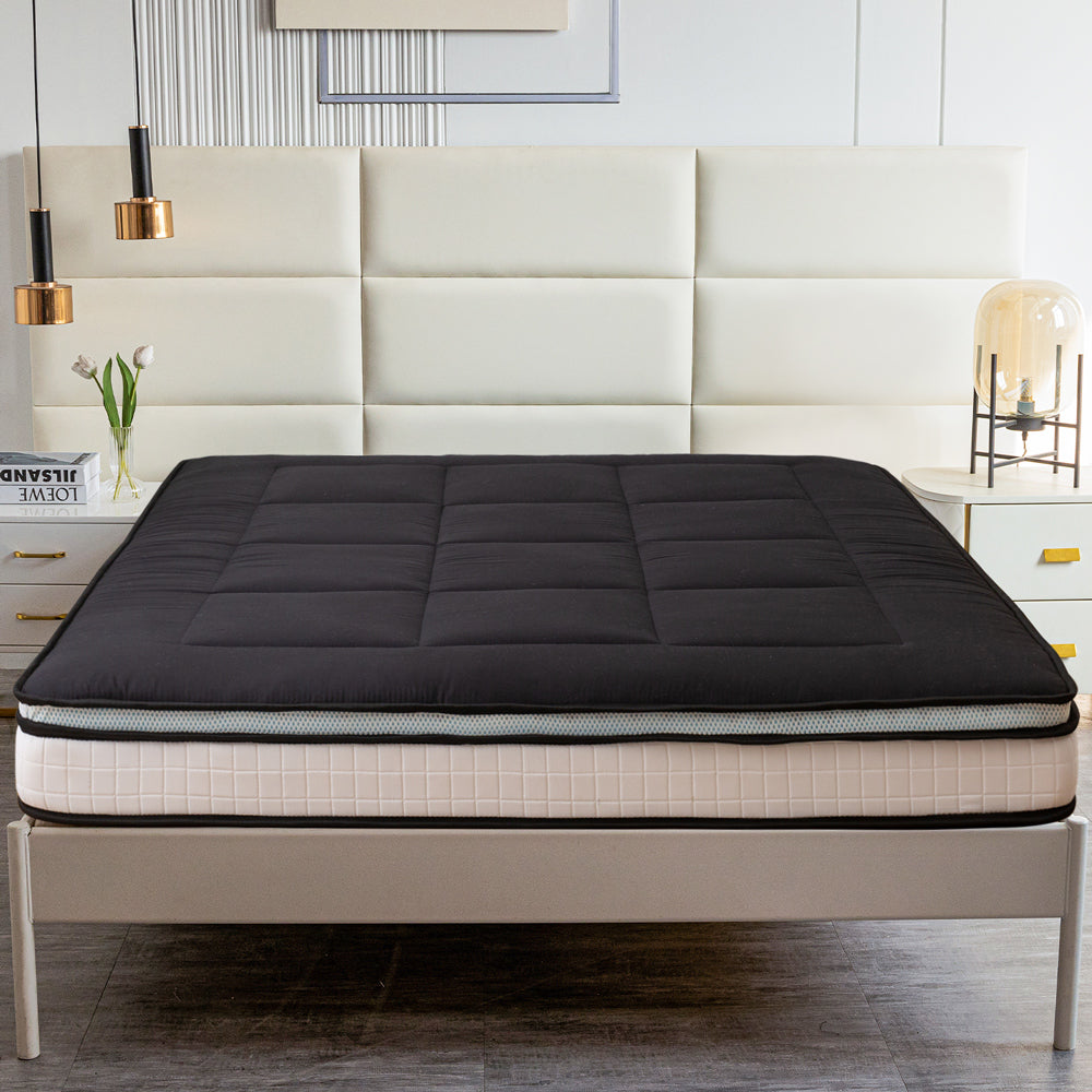 MAXYOYO Padded Japanese Floor Mattress - Black Foldable Roll Up Futon for Bedroom, Guest Room & Travel | Comfortable Floor Sleeping Mat for Adults & Kids