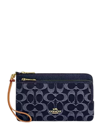 Coach Double Zip Wallet in Signature Denim - Stylish & Durable Leather Wallet for Women - Perfect for Everyday Use, Travel & Gift Giving