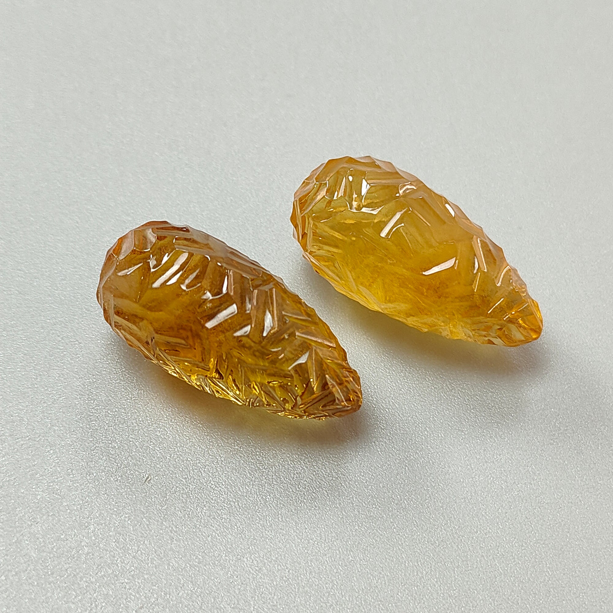 Natural Untreated Yellow Citrine Gemstone Carving - 90.70cts Hand Carved Teardrop Shape Pair (31mm) | November Birthstone Jewelry Making Supplies | Perfect for Necklace Pendants, Earrings & Gift Giving