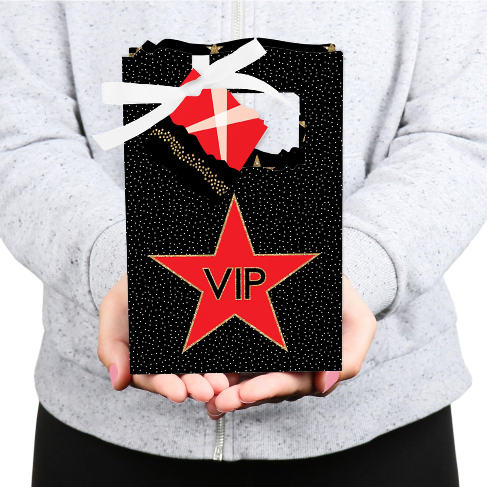 Big Dot of Happiness Red Carpet Hollywood Movie Night Party Favor Boxes - Set of 12 for Hollywood Themed Birthday, Awards Night & Movie Premiere Parties