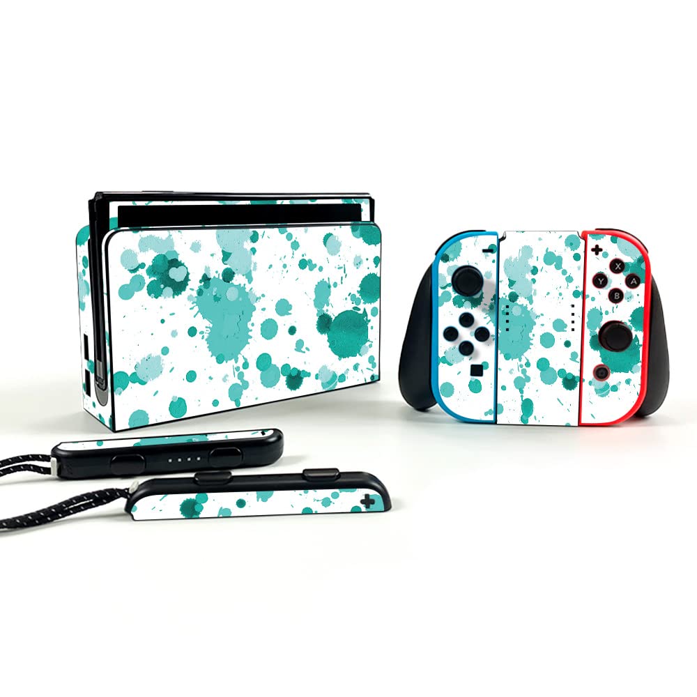 MightySkins Nintendo Switch OLED Skin - Teal Splatter Vinyl Decal Wrap | Protective Durable Cover | Easy to Apply & Remove | Made in USA | Perfect for Gaming, Travel & Customization