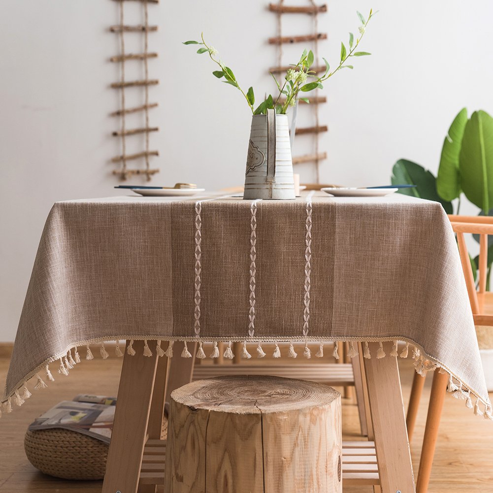 Heavy Duty Cotton Linen Tablecloth 55x120 Inches - Farmhouse Style Rectangle Table Cover in Grey for Kitchen, Dining Room, Outdoor Picnic & Tea Party | ColorBird Tablecloth Weights for Secure Fit