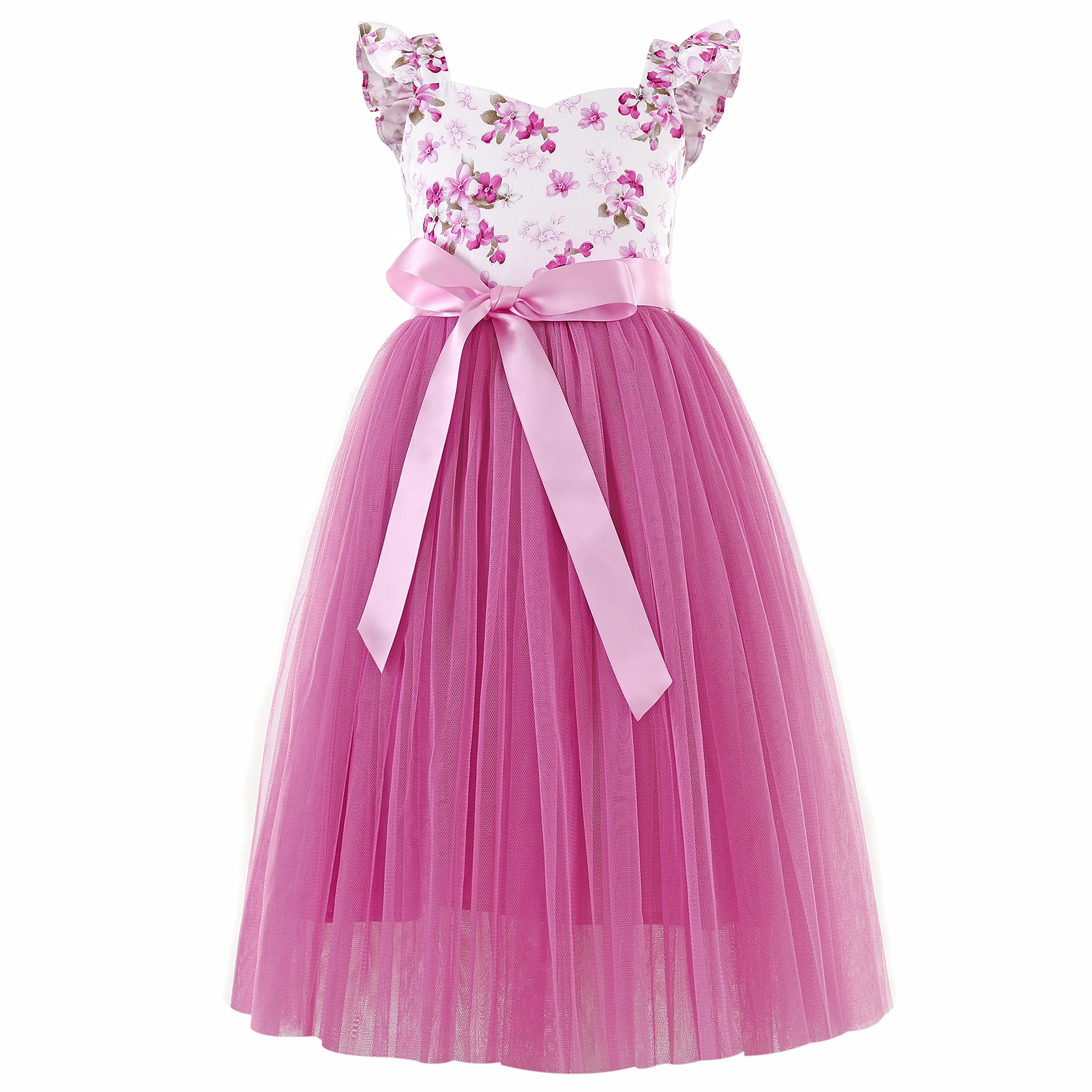 Flofallzique Girls Tulle Dress with Floral Print - Summer Wedding, Birthday, Easter & Tea Party Outfit for Toddlers | Perfect for Special Occasions & Casual Wear