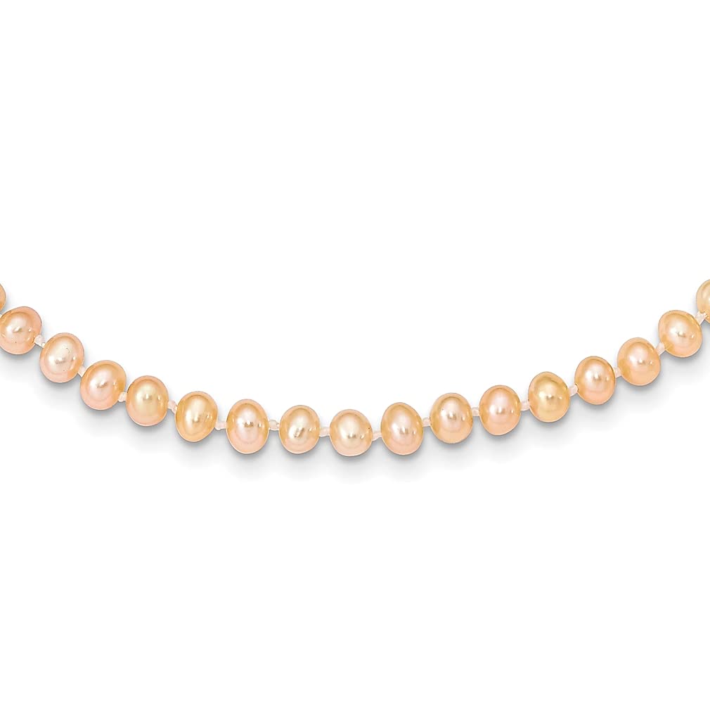 14K Yellow Gold 5mm Pink Freshwater Pearl Necklace for Women - Elegant Round Cultured Pearl Pendant Charm - Perfect Gift for Her, Anniversary, Birthday & Special Occasions