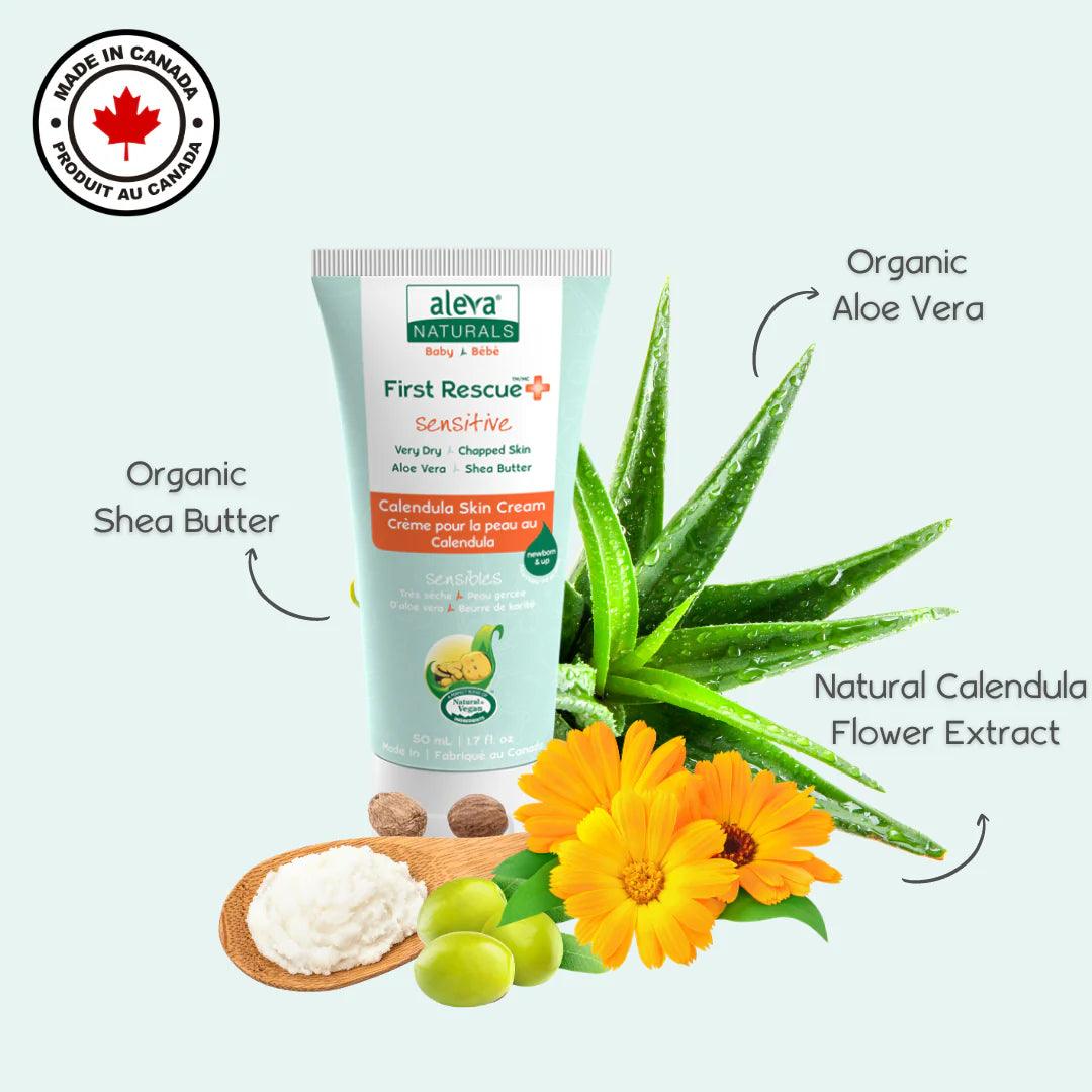 Aleva Naturals First Rescue+ Calendula Skin Cream 50ml (1.7 fl oz) - Soothing Baby Eczema & Diaper Rash Relief for Sensitive Skin