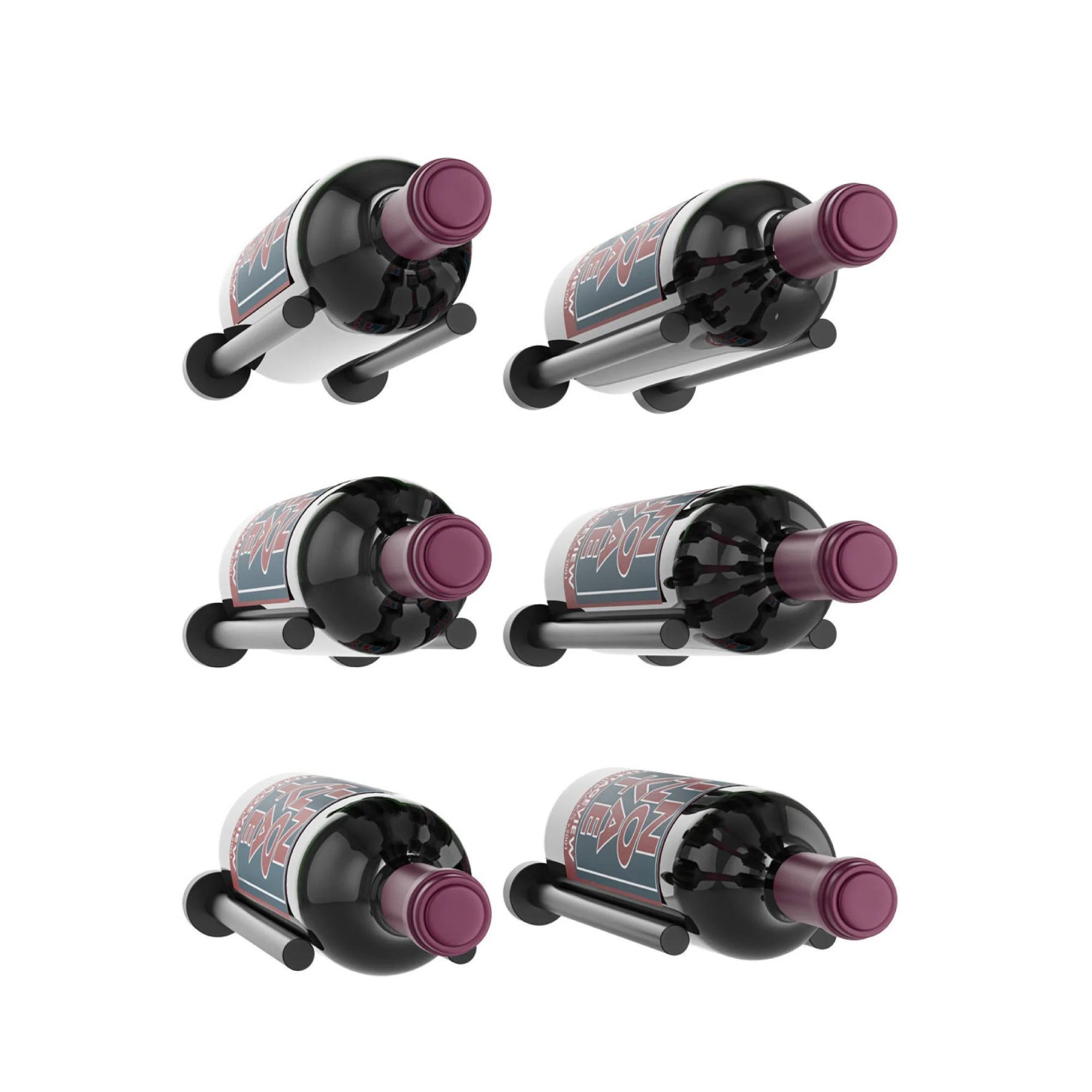 Vino Rails 6 Bottle Wine Rack - 3x2 Modern Designer Grid Wall Mount for Kitchen, Bar & Cellar Organization