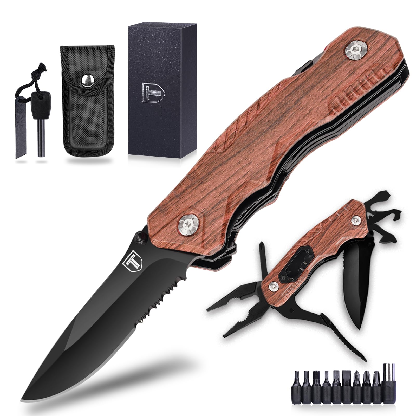 Best Pocket Knife Multitool for Men - Perfect Gift for Dad, Husband, Boyfriend - Christmas, Birthday, Anniversary Present - Outdoor Survival & Camping Essential Gear for Hiking, Fishing, and Emergency Preparedness