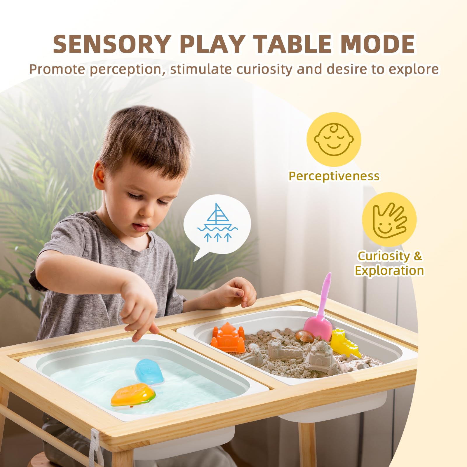 OOOK Multifunctional Sensory Activity Table for Toddlers - Solid Wood Play Desk with 2 Bins, Blackboard & Urban Traffic Map - Kids Sand & Water Play Table - Perfect Birthday Gift for Boys & Girls - Ideal for Home, Preschool & Daycare Sensory Play