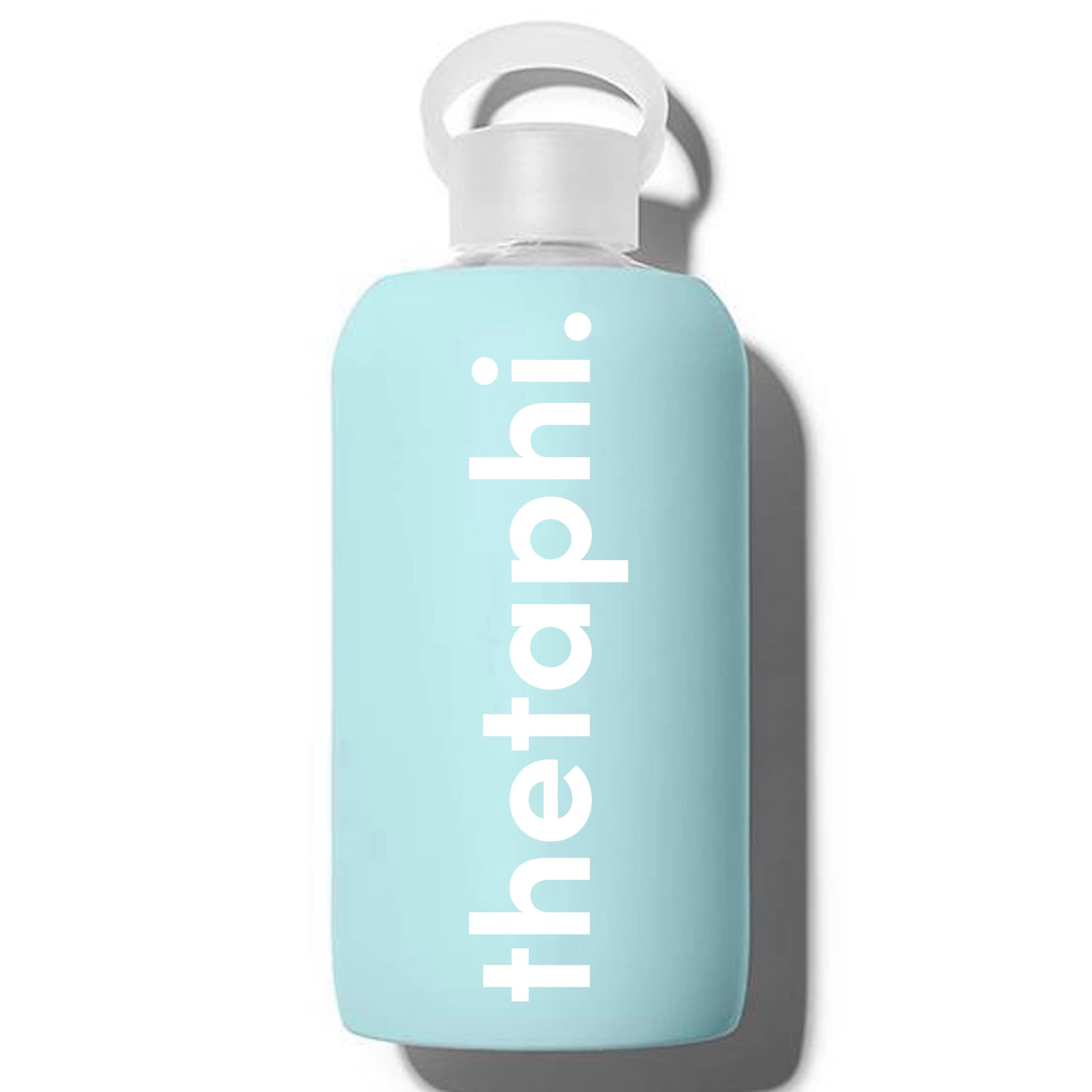 Theta Phi Alpha Sorority Glass Water Bottle with Silicone Sleeve - 16oz Reusable Glass Water or Juice Bottle with Leak-Proof Cap - Perfect for College, Gym, Work & Outdoor Activities