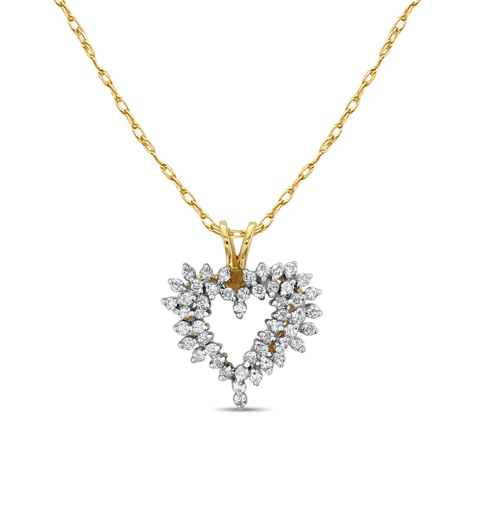 10K Two-Tone Gold Half Carat Heart Shaped Diamond Cluster Necklace for Women - Perfect for Valentine's Day, Anniversary & Romantic Gifts