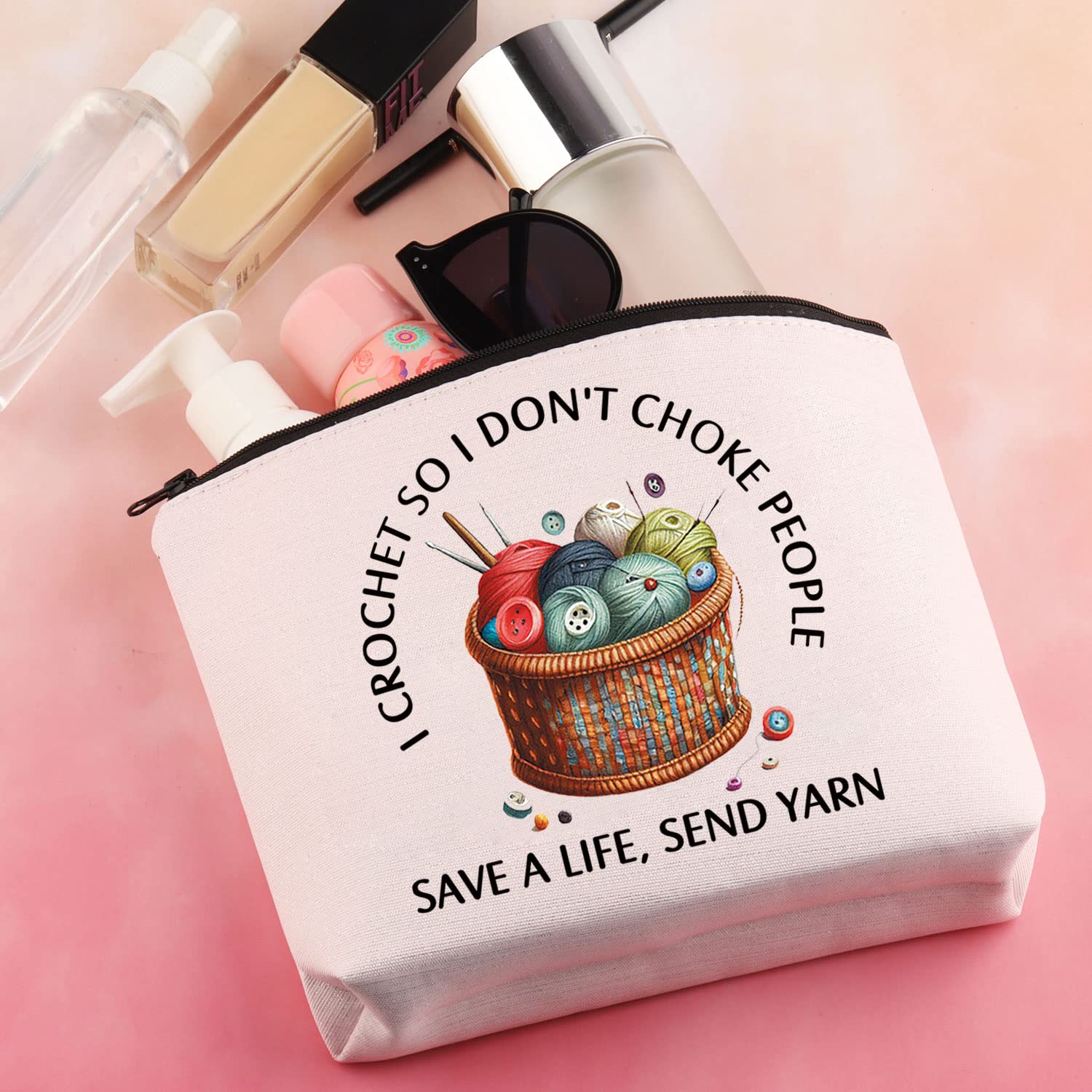 BDPWSS Crochet Lover Gift - 'I Crochet So I Don't Choke People' Funny Makeup Bag for Knitters | Save A Life Send Yarn Pouch | Perfect for Crochet Enthusiasts, Yarn Storage & Gift Giving