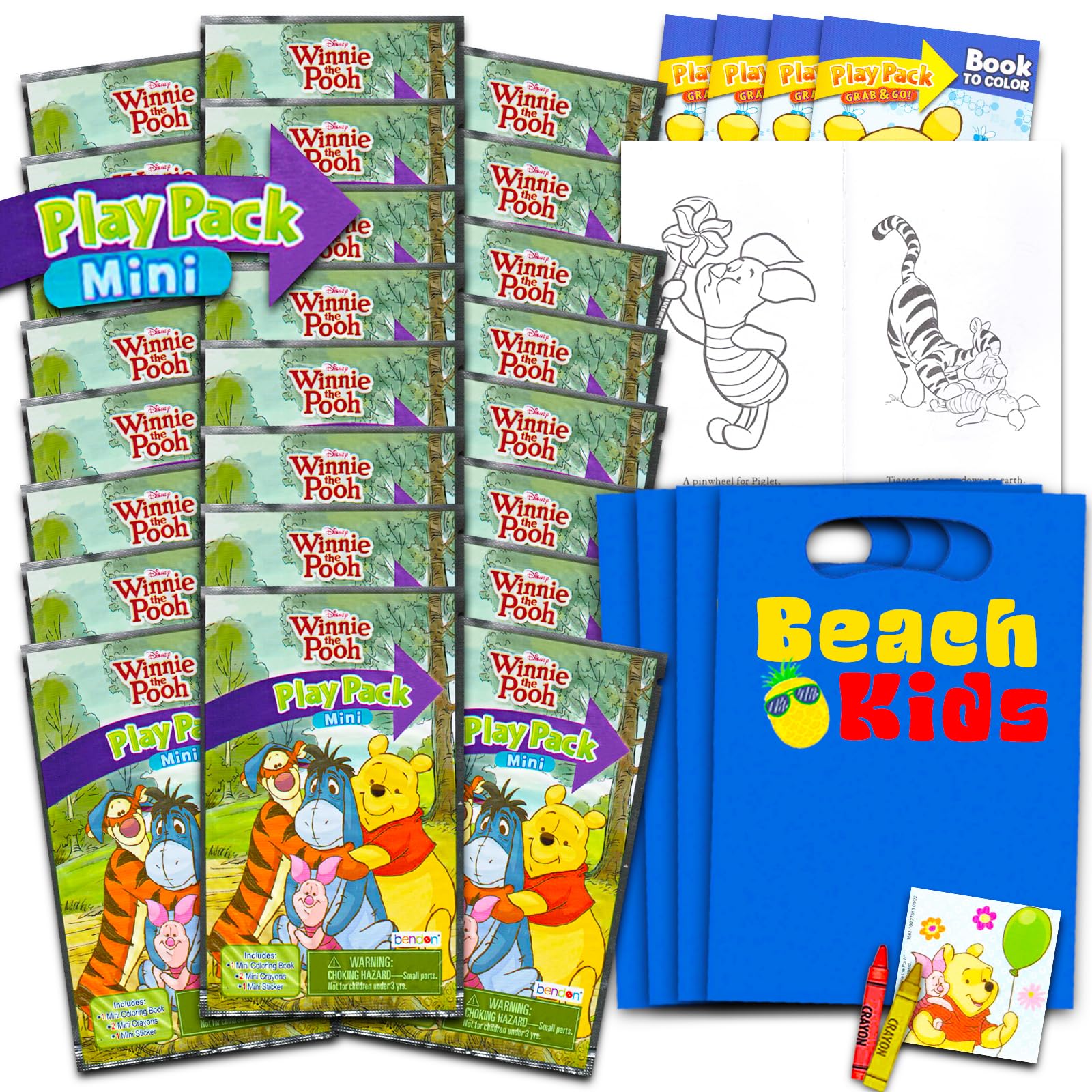 Disney Winnie The Pooh Mini Party Favors Set for Kids - 24 Pack Grab & Go Play Packs with Coloring Pages, Stickers & More | Birthday Party Supplies, Baby Shower Favors, Classroom Rewards & Goodie Bags