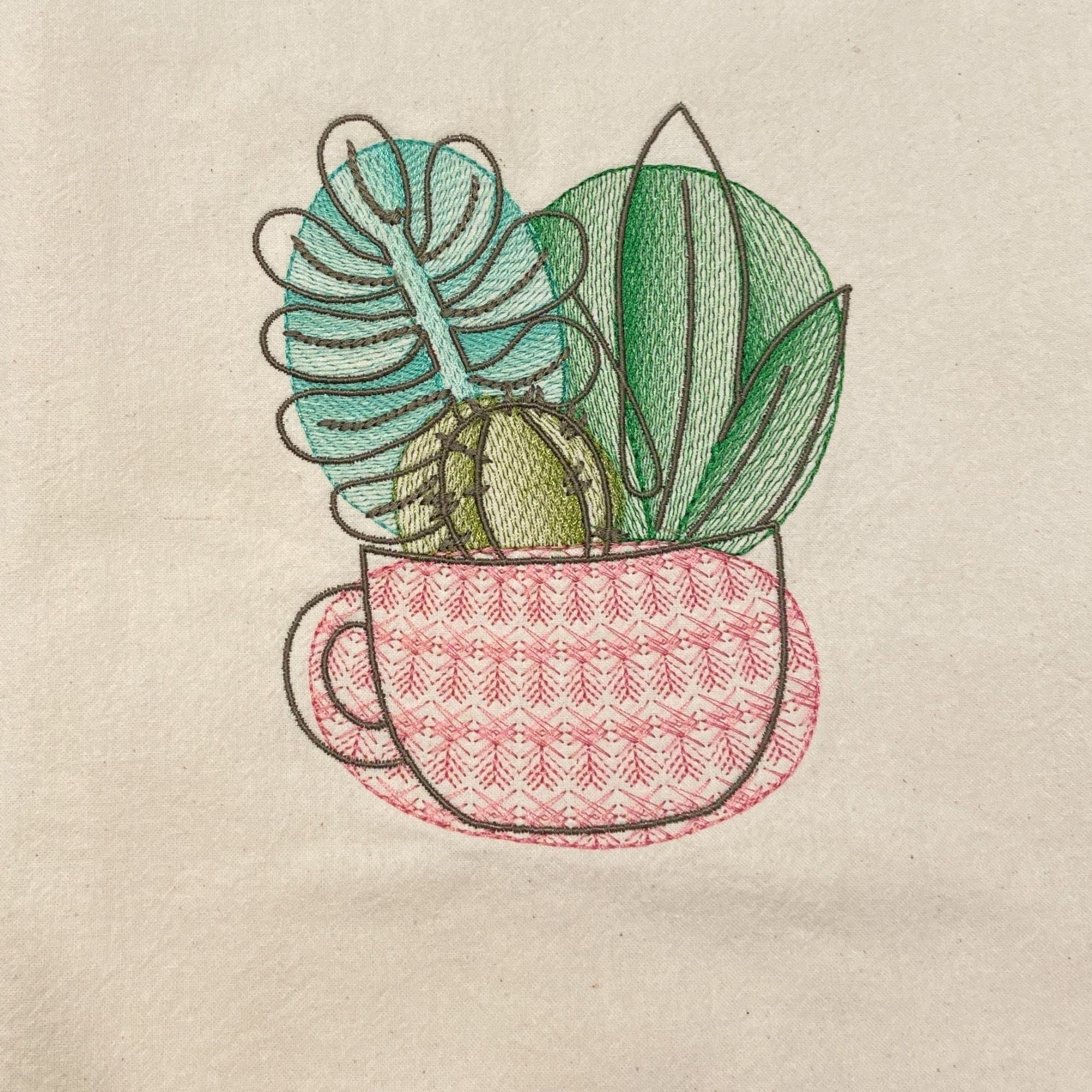 Embroidered Tea Towels Set of 2 - Handcrafted Succulent Design Kitchen Towels for Drying Dishes - Perfect Housewarming Gift & Elegant Home Decor for Tea Lovers