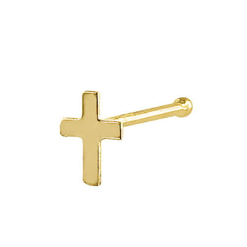 14K Solid Yellow Gold Small Cross Straight Nose Stud - Hypoallergenic Nose Ring for Women, Perfect for Everyday Wear & Special Occasions