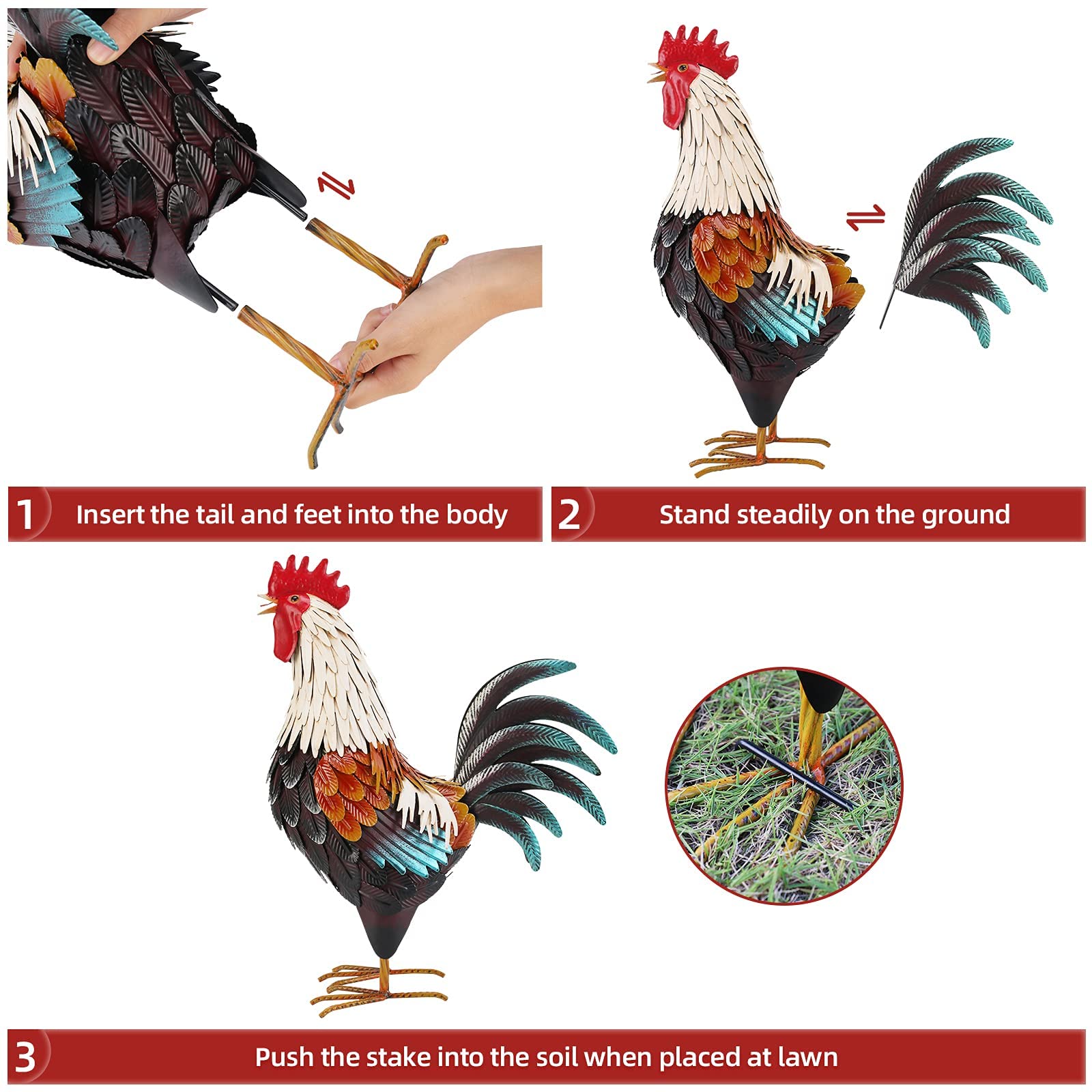 Vintage Metal Rooster Decor - Handcrafted Yard Chicken Statue for Outdoor Garden, Backyard, Patio & Kitchen Decorations | Perfect for Farmhouse, Rustic & Country Style Home Décor