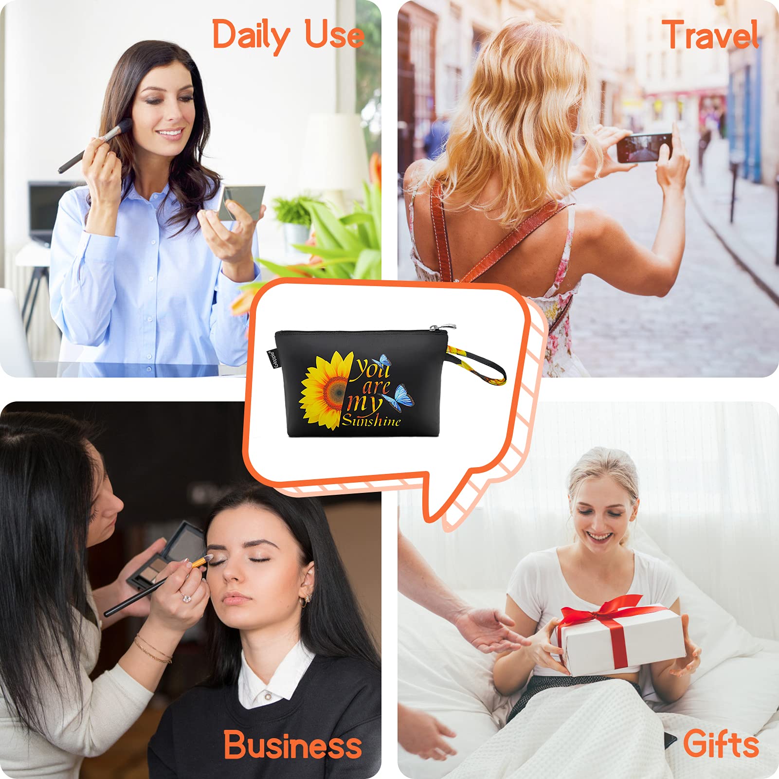 Gloppie Small Zipper Makeup Bag - Waterproof Cosmetic Organizer for Purse Essentials, Travel & Daily Use - Stylish Sunflower Design