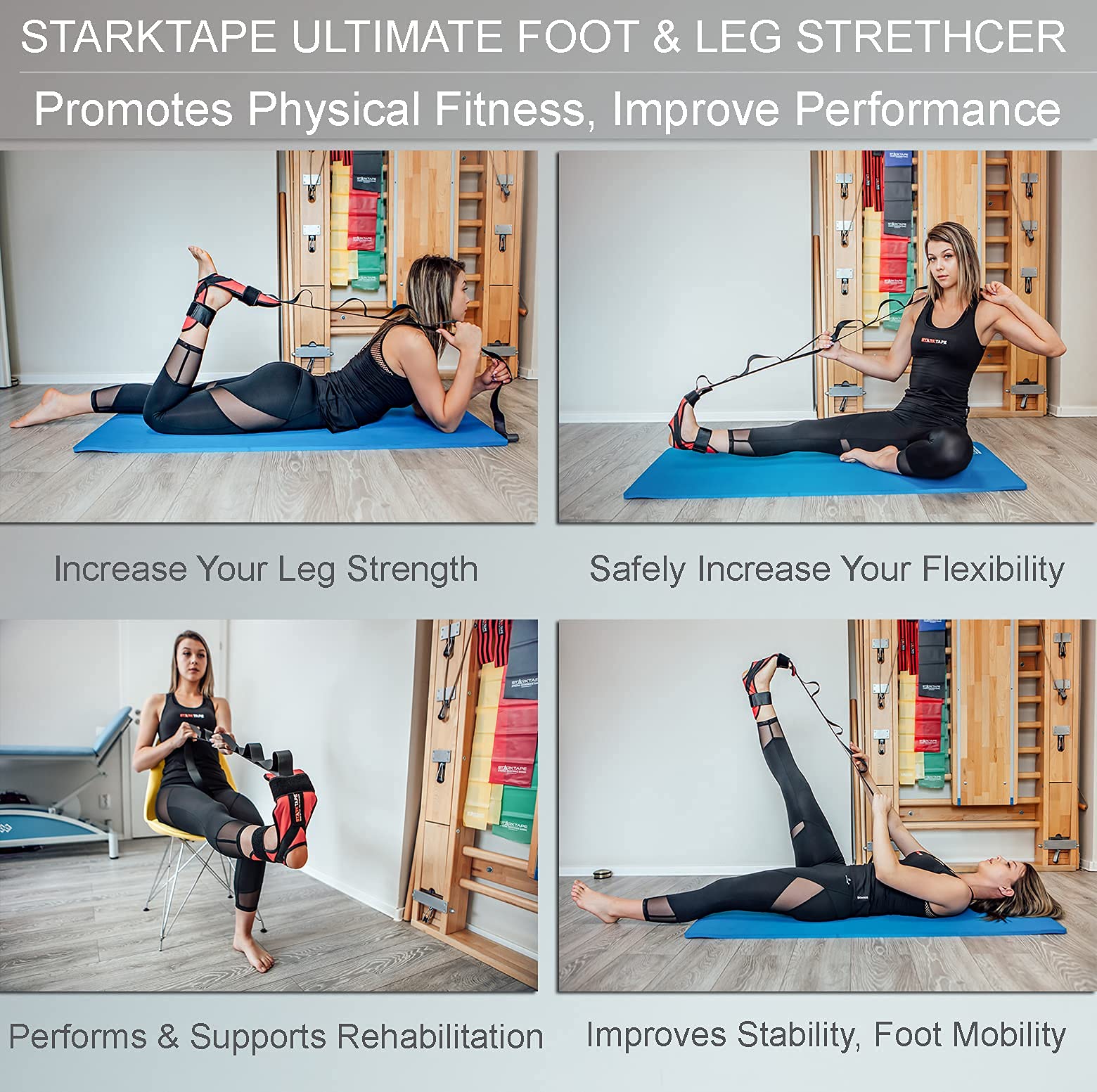 Premium 5-Piece Resistance Bands Set with Foot Stretcher - Professional Elastic Exercise Bands for Physical Therapy, Strength Training, Yoga & Pilates | Ideal for Home Workouts, Plantar Fasciitis Relief & Leg Rehabilitation
