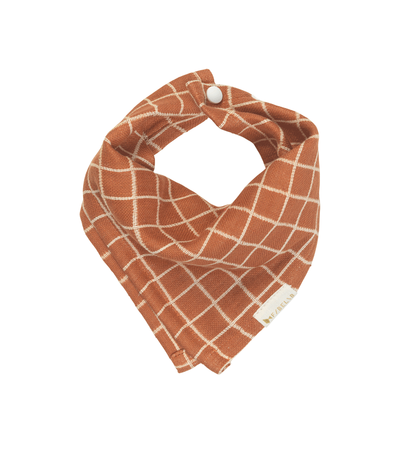 Fabelab Cinnamon Grid Fold Over Bib - Soft Organic Cotton Baby Bib for Messy Eaters - Perfect for Feeding Time, Daycare & Travel
