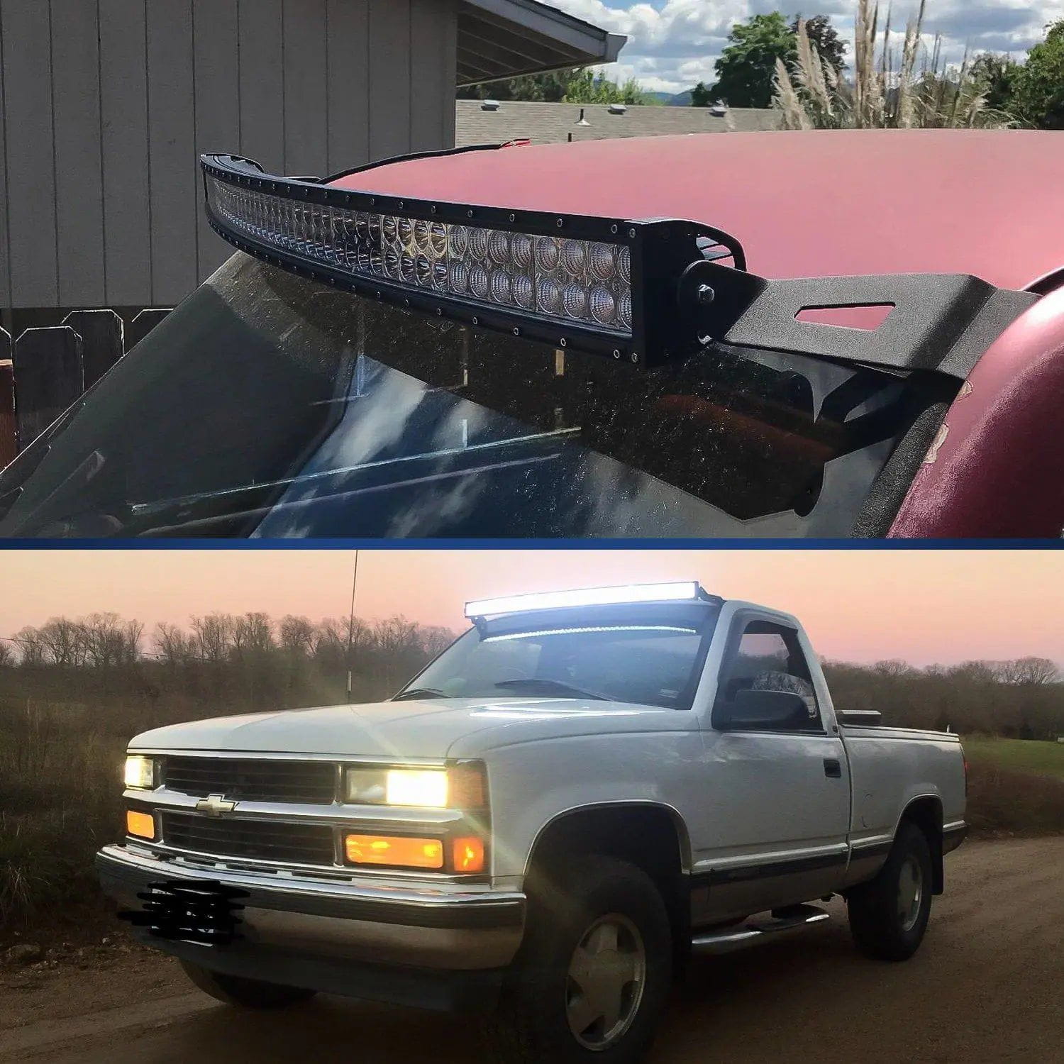 50 Inch Curved LED Light Bar Bracket for 1999-2006 Chevy Silverado Suburban Avalanche Tahoe & GMC Yukon Sierra - Universal Roof Cab Mounting Kit (Pair) - Perfect for Off-Roading, Night Driving and Truck Accessories Upgrade