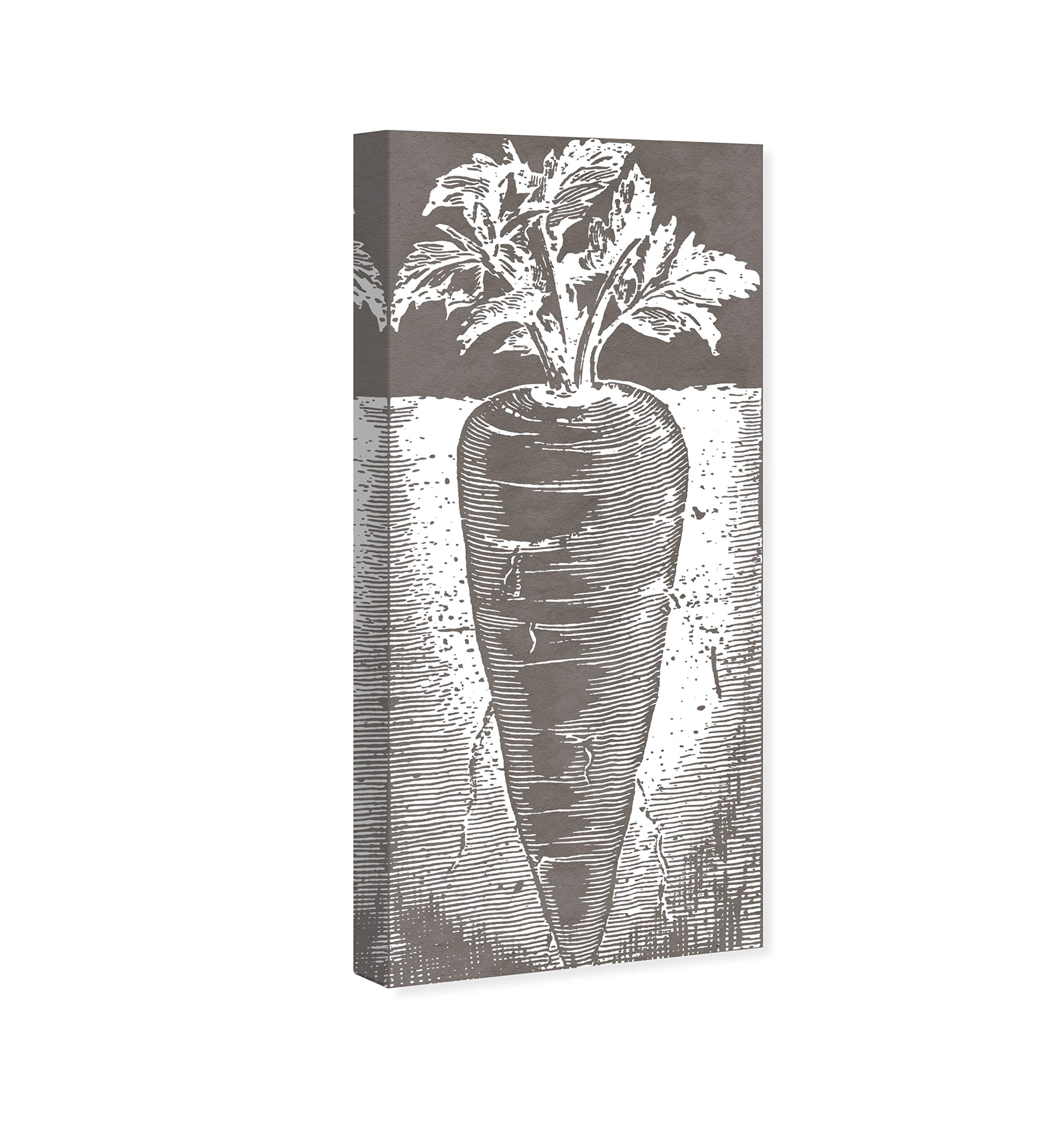 Oliver Gal Artist Co. 'Carrot Woodblock' Kitchen Wall Art - 16x36 Inch Gray & White Canvas Print for Home Decor | Perfect for Farmhouse, Modern & Rustic Kitchens