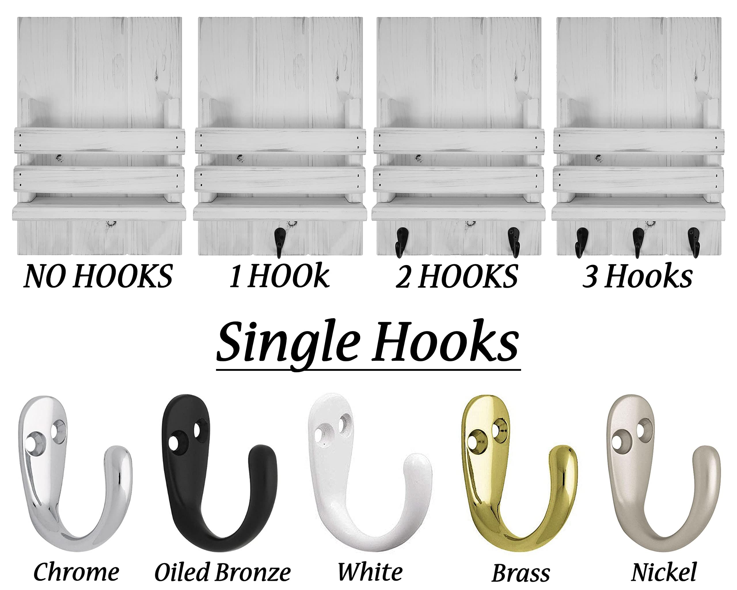 Sydney Slat Front Wall Mail Holder with Hooks - 20 Color Options (Sea Blue Shown) - Durable Mail Organizer & Key Holder for Home, Office, or Entryway Organization