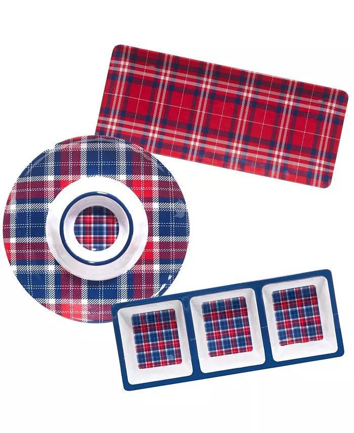 Patriotic Plaid Melamine Dinner Plates - Durable & Lightweight Melamine Dishes for Outdoor Picnics, BBQs, and 4th of July Parties