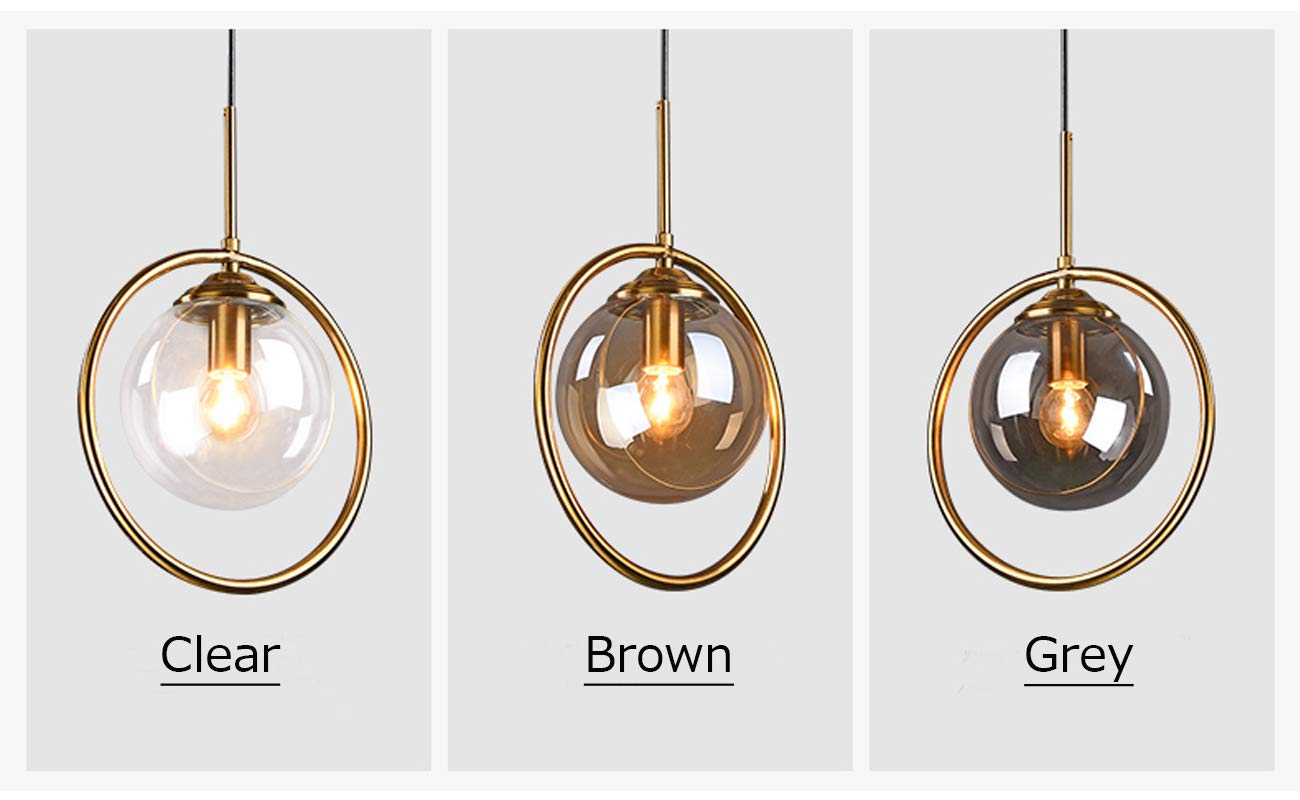 Juno Track Pendant Light with 3.2 ft Cord - Nordic Style Modern Dimmable Lantern Ring Glass Fixture (Bulbs Not Included) in Copper & Brown Glass - Perfect for Kitchen Island, Dining Room, and Bedroom Lighting
