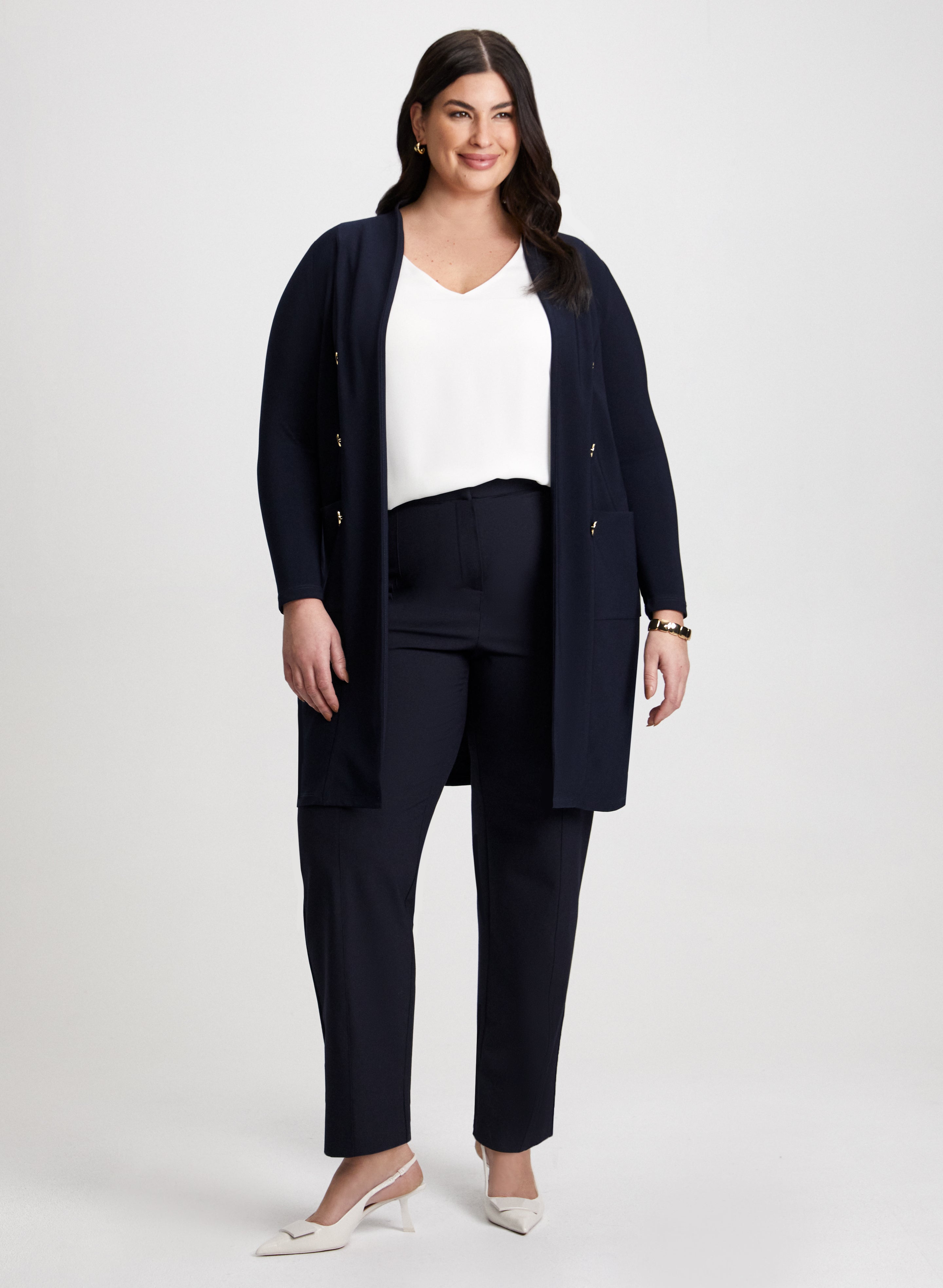 Stylish Button Cardigan & Tab Detail Pants Set - Women's Fashion Knitwear for Casual Outfits and Office Wear