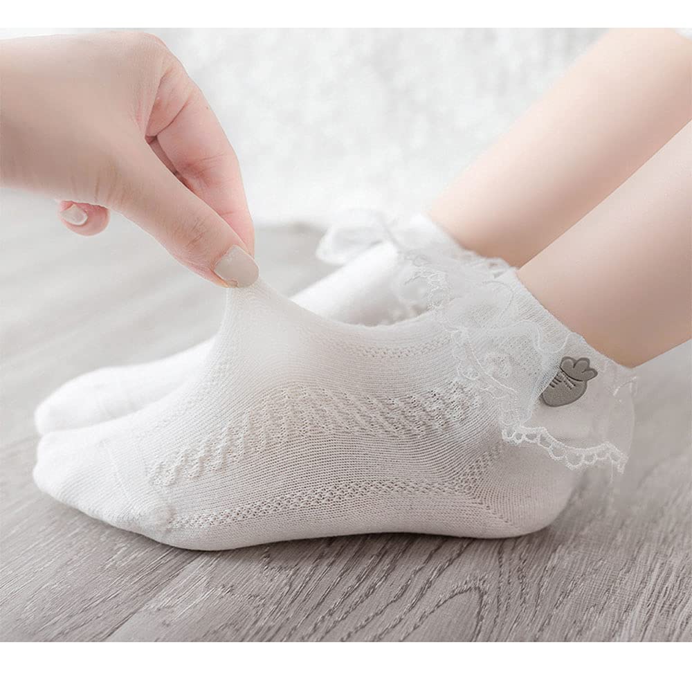 Baby Girls' Eyelet Ruffle Ankle Socks with Bow - Princess Lace Dress Socks for Toddlers & Newborns - Perfect for Parties, Photos & Special Occasions
