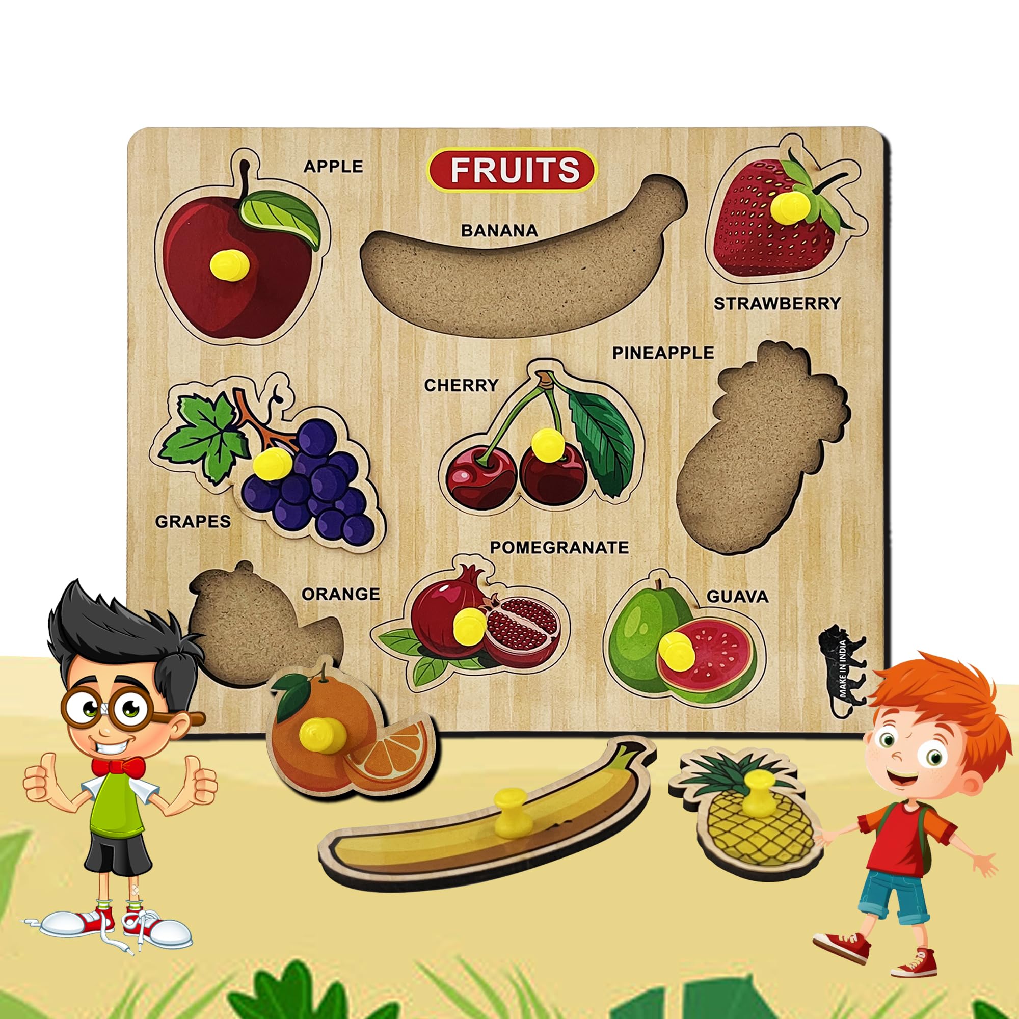 Tod2Teen Wooden Fruit Jigsaw Puzzle with Knobs - Montessori Educational Toy for Toddlers & Kids - Early Learning Fine Motor Skills Development - Colorful Preschool Puzzle (Perfect for Classroom, Homeschool & Birthday Gifts)